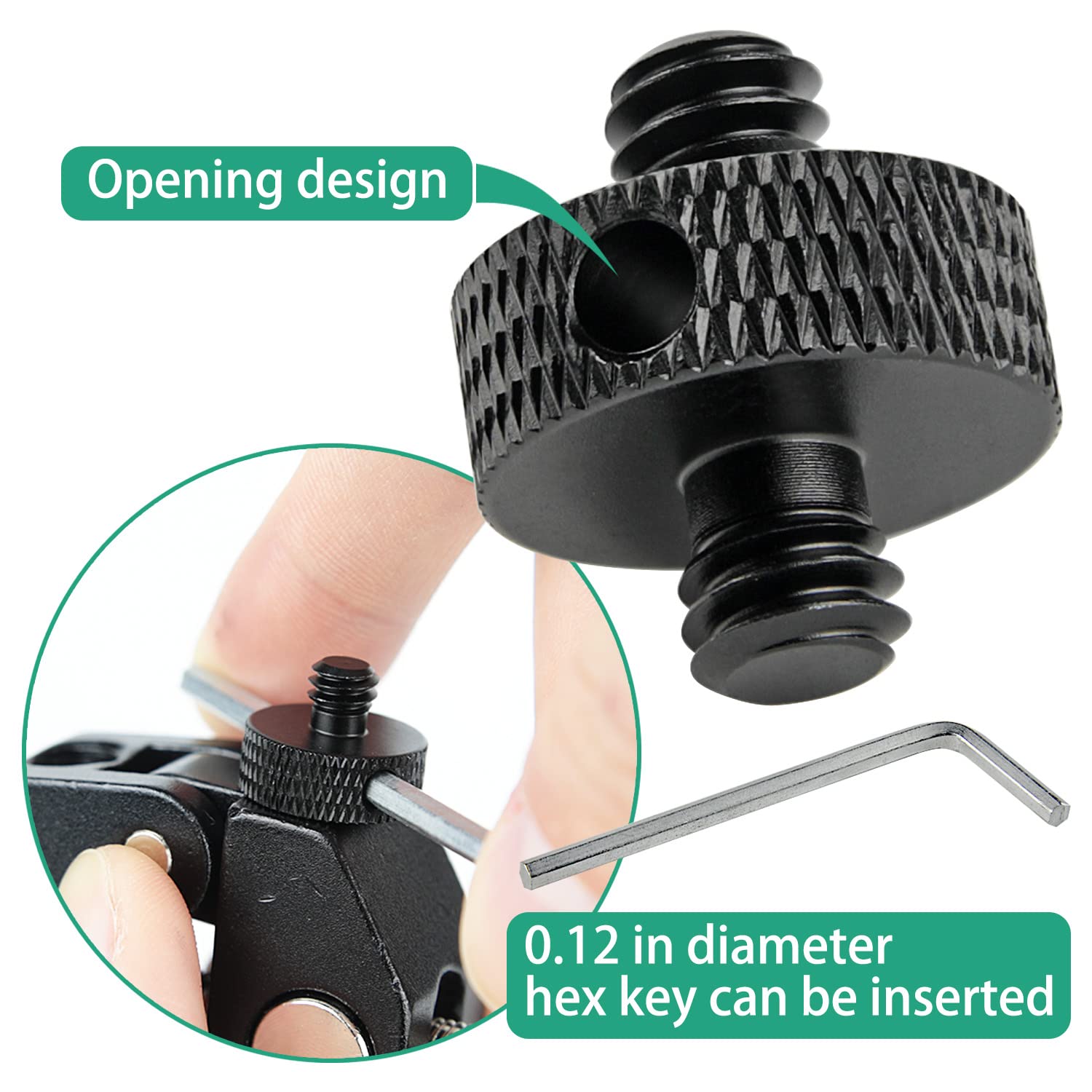 Rigych 1/4 Male To 1/4 Male Tripod Screw Adapter With Hole 1/4 Screw Camera Mount For Camera Tripod Mic Stand Mic Mount Light Stand Dslr Camera Cage 4 Pcs (Black)