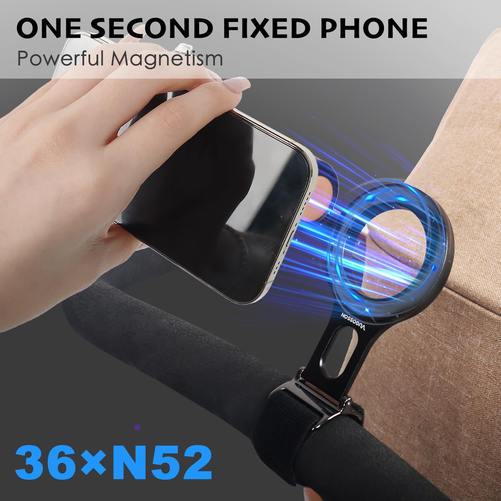 Vugosson Magnetic Phone Holder For Stroller Bar, Compatible With Magsafe (Strong Magnet) - 180° Adjustable For Gym, Home Fitness Bikes, Shopping Cart, With Adjustable Strap, All Phone (Magnetic Ring Included)