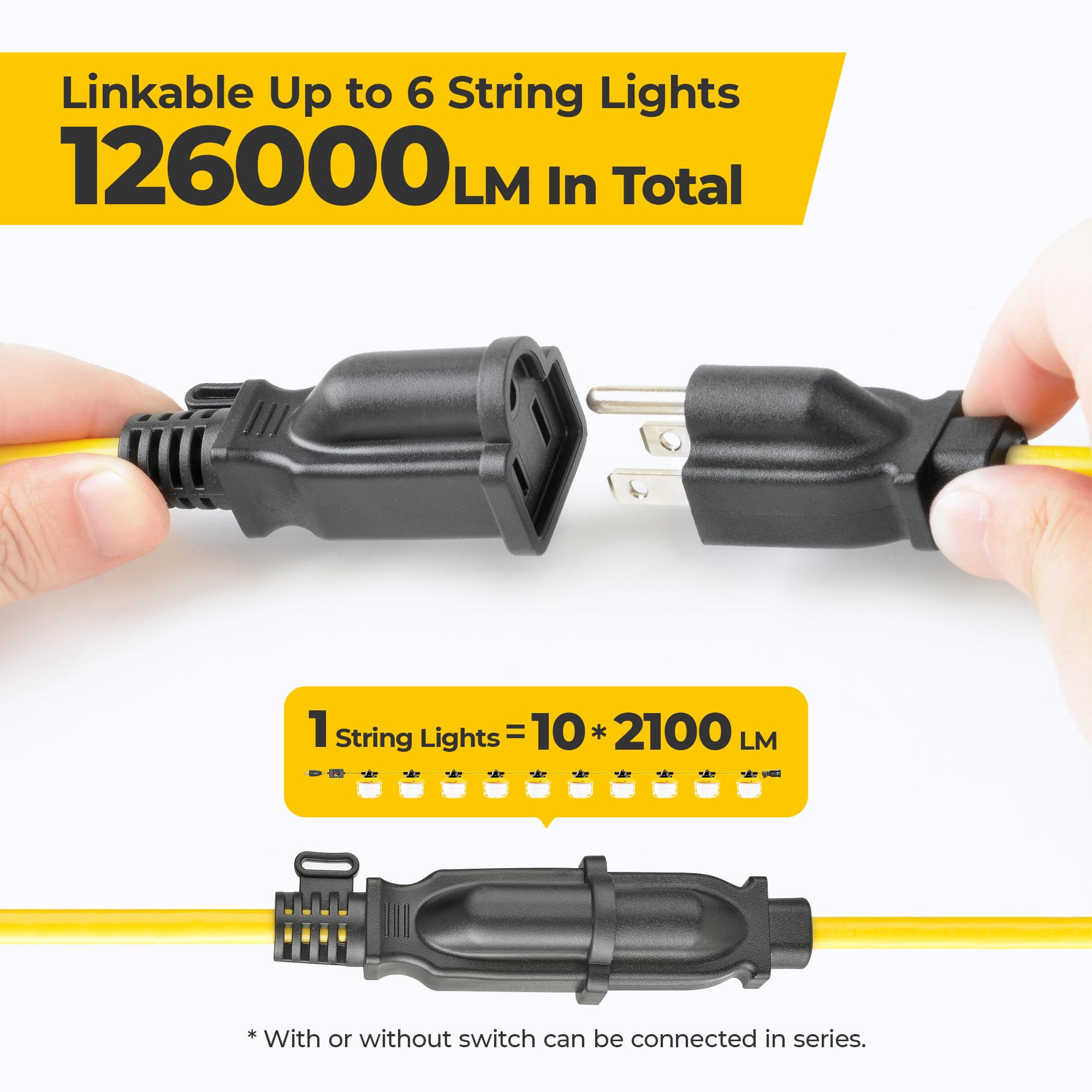 Hyanglux Outdoor Construction Led String Lights With Switch: 3 Prong 100Ft 150W 21000Lm Etl  Bright Industrial Temporary Lighting Hanging Ip65 Waterproof Work Light For Attic Jobsite Garage