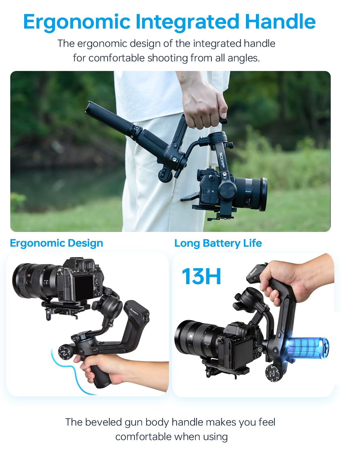 Feiyutech Scorp 2 [Combo]: Camera Gimbal Stabilizer + Poratble Bag+Arri Rosettes Gear+Carbon Fiber Bar,Built-In Ai Tracker,1.3'' Touch Screen,For Sony/Canon/Nikon/Fujifilm Mirrorless&Dslr Camera