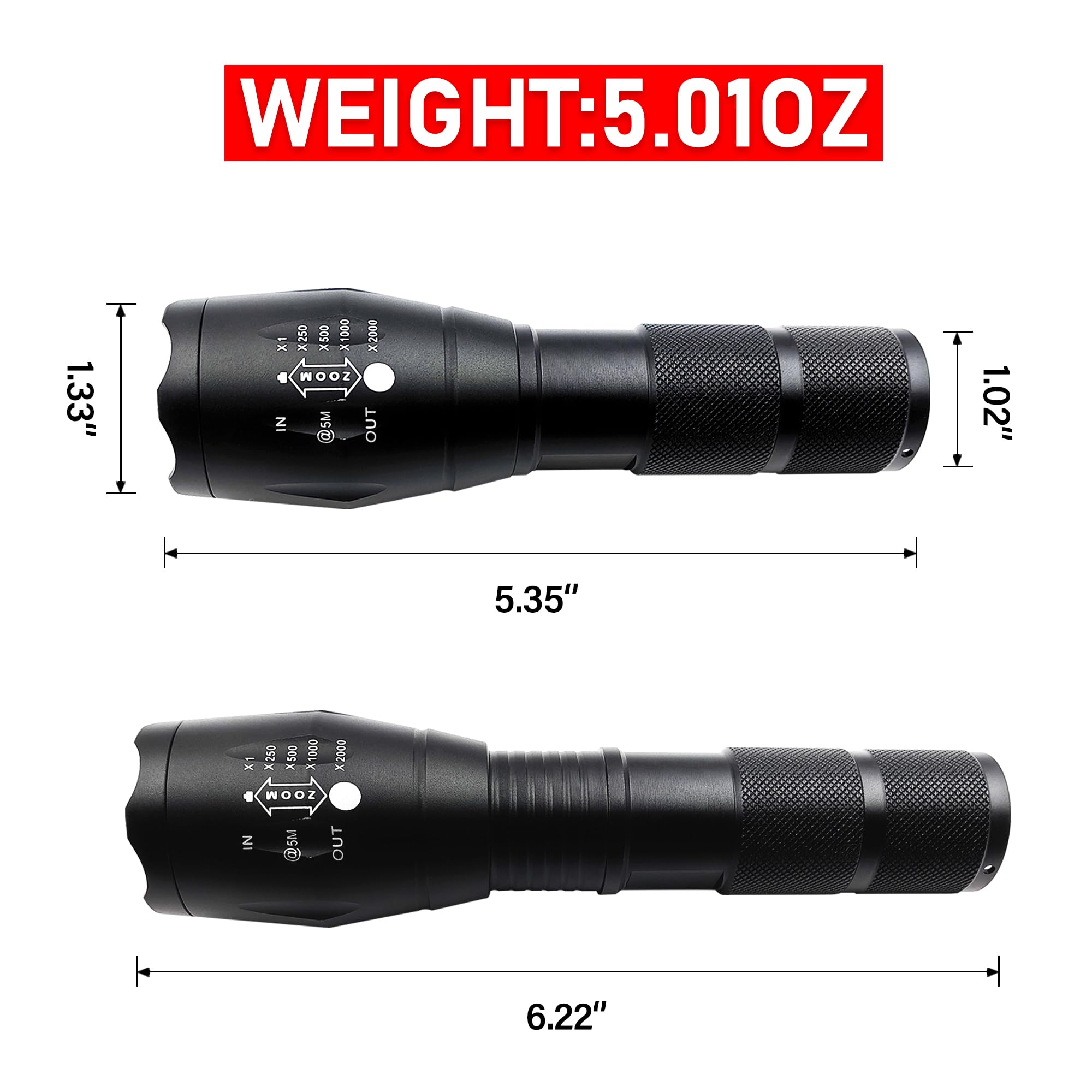 Naiveisland Military-Grade High Lumens Led Flashlight,Waterproof Single Mode Torch For Camping, Outdoor, And Everyday Carry,2-Pack