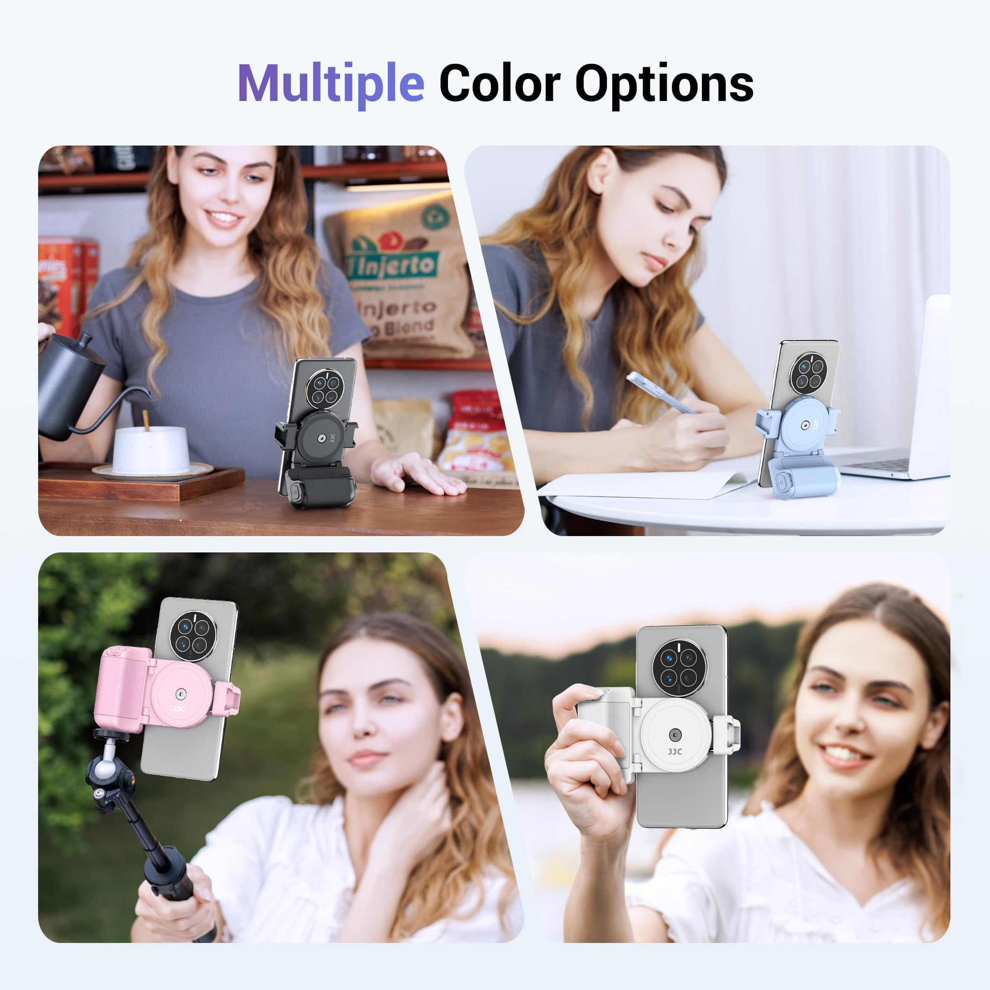 Kiorafoto Phone Camera Grip Smartphone Photography Shooting Clip With Tripod Mount & Detachable Wireless Shutter Remote Control, Phone Selfie Grip Handle Stand For Iphone Samsung Android Phone Vlog Video Pink