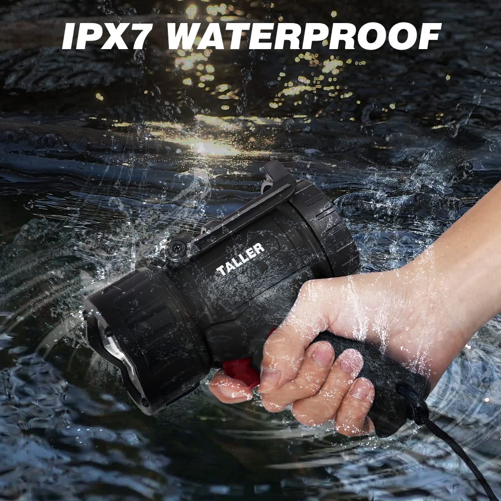 Taller  Rechargeable Spotlight Outdoor, Super Bright 10000Mah Hand Held Work Lights Flashlight Warning Lamp, Ipx7 Waterproof Lightweight Led Spotlight For Boat Camping, Hunting - Black