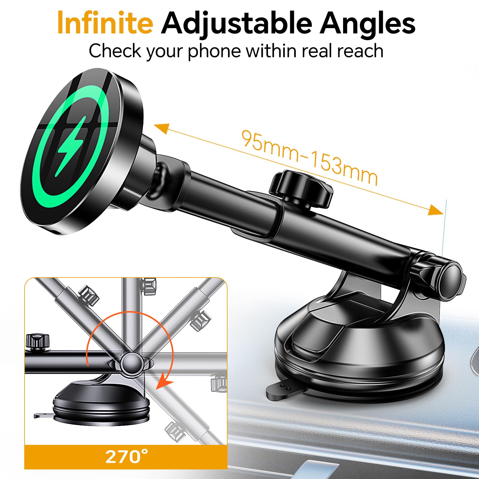 Coolpow For Magsafe Car Mount Charger【Ultra Magnet】Magnetic Phone Holders For Your Car Charger【Windshield+Vent+Dash】Magnetic Wireless Car Phone Holder Charger Car Mount For Iphone 16 Pro Max 15 14 13