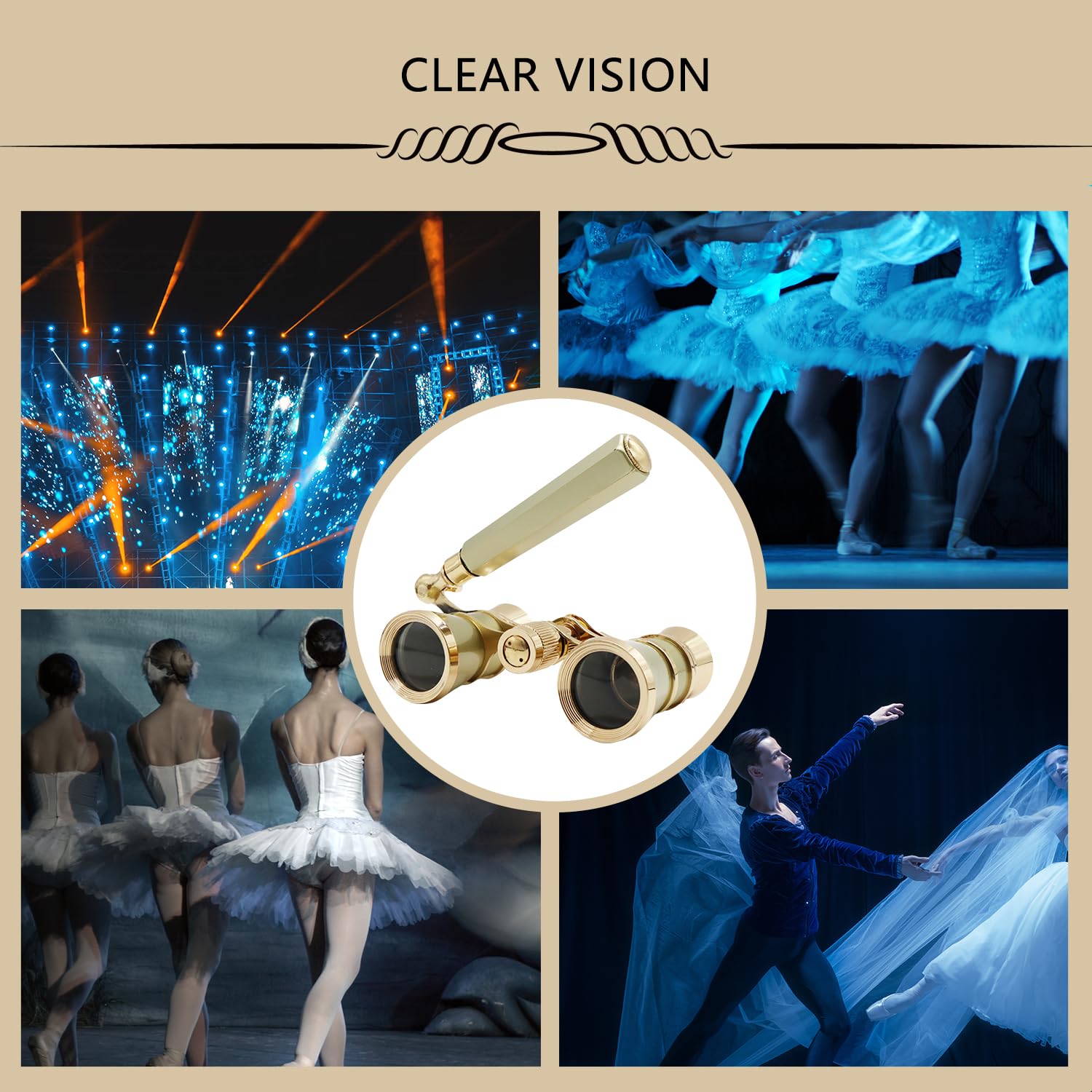 Blackice Theater Binoculars, Opera Glasses For Women, 3X25 Mini Binocular Compact With Adjustable Handle For Adults Kids In Concert Theater Opera (Golden With Handle)