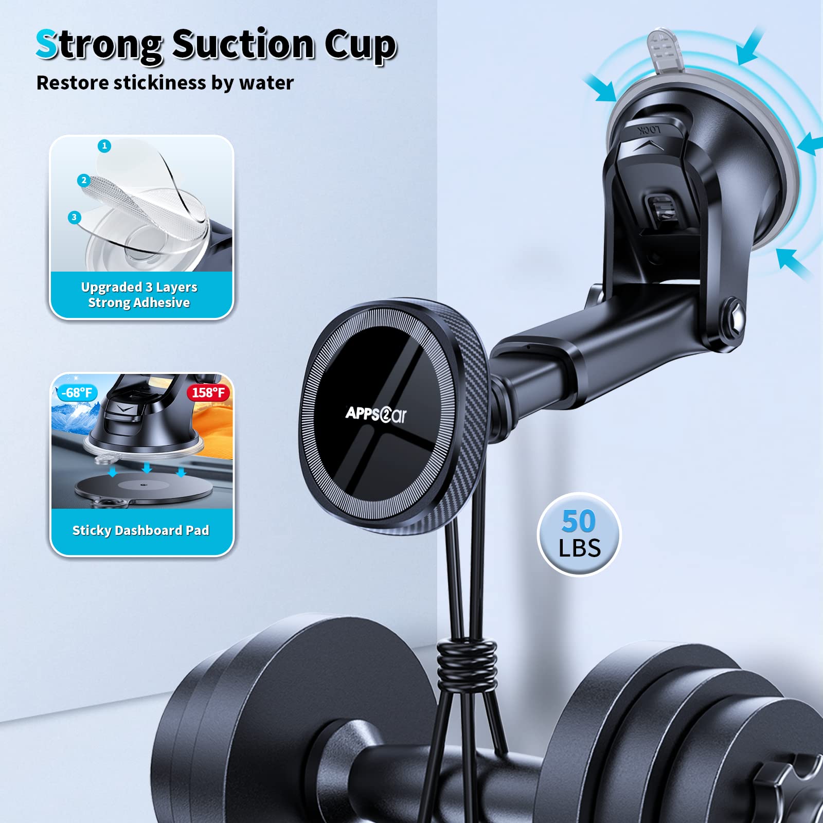 Apps2Car For Magsafe Car Mount, Magnetic Phone Holder For Car Dashboard Windshield Iphone Mount Holder Compatible With Iphone 16 15 14 13 12 Pro Plus Max, 17 Strong Magnets, Charging Not Supported
