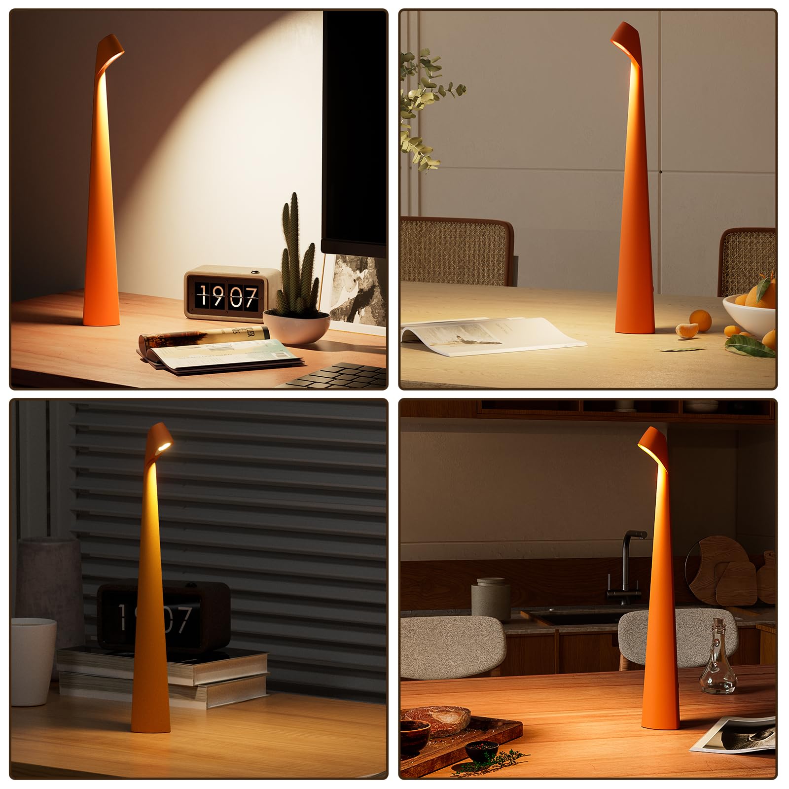 Hapygi Portable Cordless Led Desk Lamp, Rechargeable Wireless Table Lamp, 3-Level Brightness, Patio & Bedside Night Light, Dining Room Ambient Reading Light (Orange)