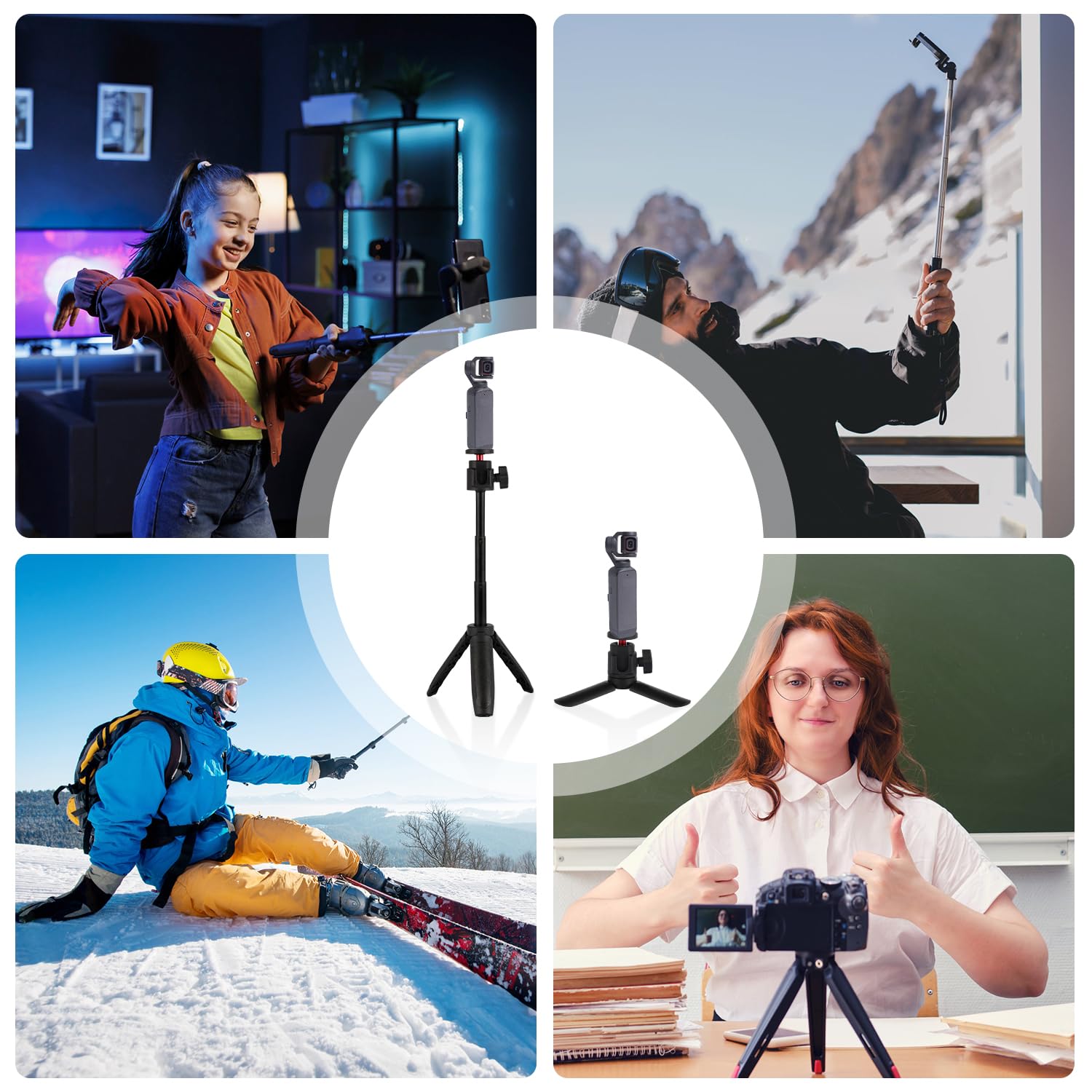 Peutier Dji Osmo Pocket 3 & 2 Selfie Stick Tripod Kit - Black, Portable, Retractable, Tabletop Mount