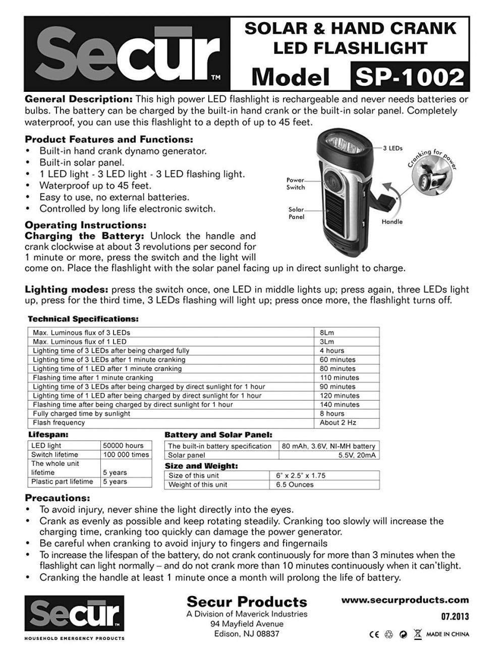 Secur 1 X Solar/Dynamo Led Flashlight