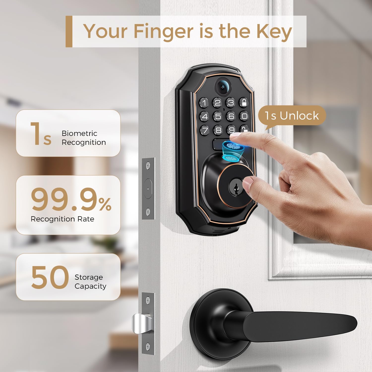 Arpha Wifi Video Smart Lock With Camera & Doorbell - 5-In-1 Keyless Entry, Fingerprint, Keypad, App Control, Two-Way Audio, Auto Lock, Waterproof, Easy Installation