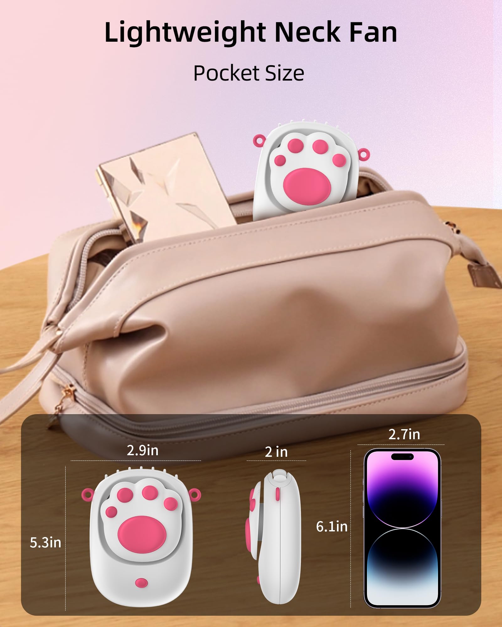Neck Fan, Portable Fan With 2000 Mah Battery, 3 Wind Speed, Usb Rechargeable Desk Fan For Office