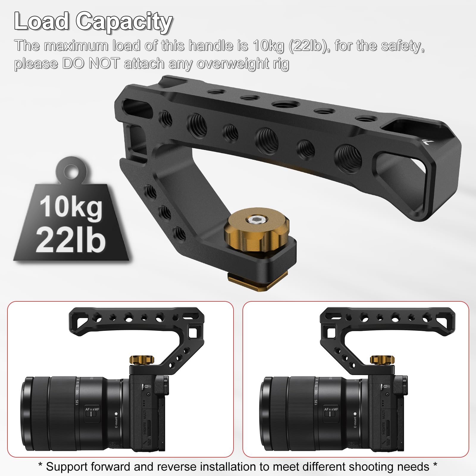 Minifocus Top Handle With Cold Shoe Mount, Lightweight Handle Grip For Camera Cage, Universal Camera Top Handgrip With 4 Cold Shoe And 1/4" & 3/8" Holes For Camera Cage, Microphone, Led Light, Monitor