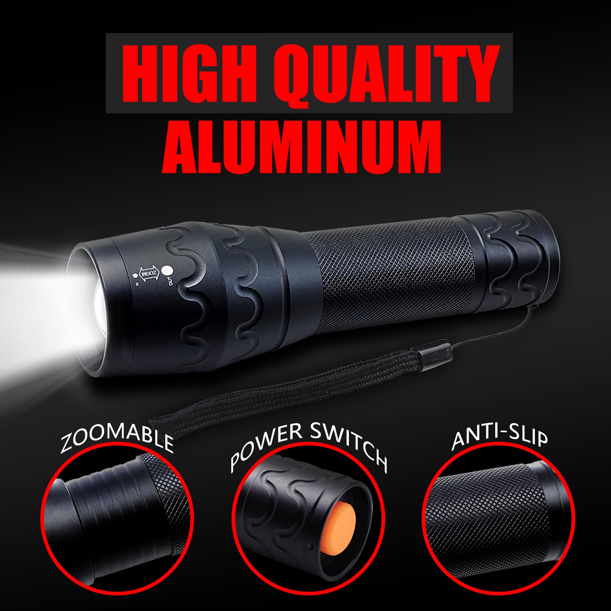 Decaker Tactical Flashlight 3000 Lumens - Zoomable, Waterproof, Single Mode Led Flashlights For Camping, Hiking, Emergency,2-Pack