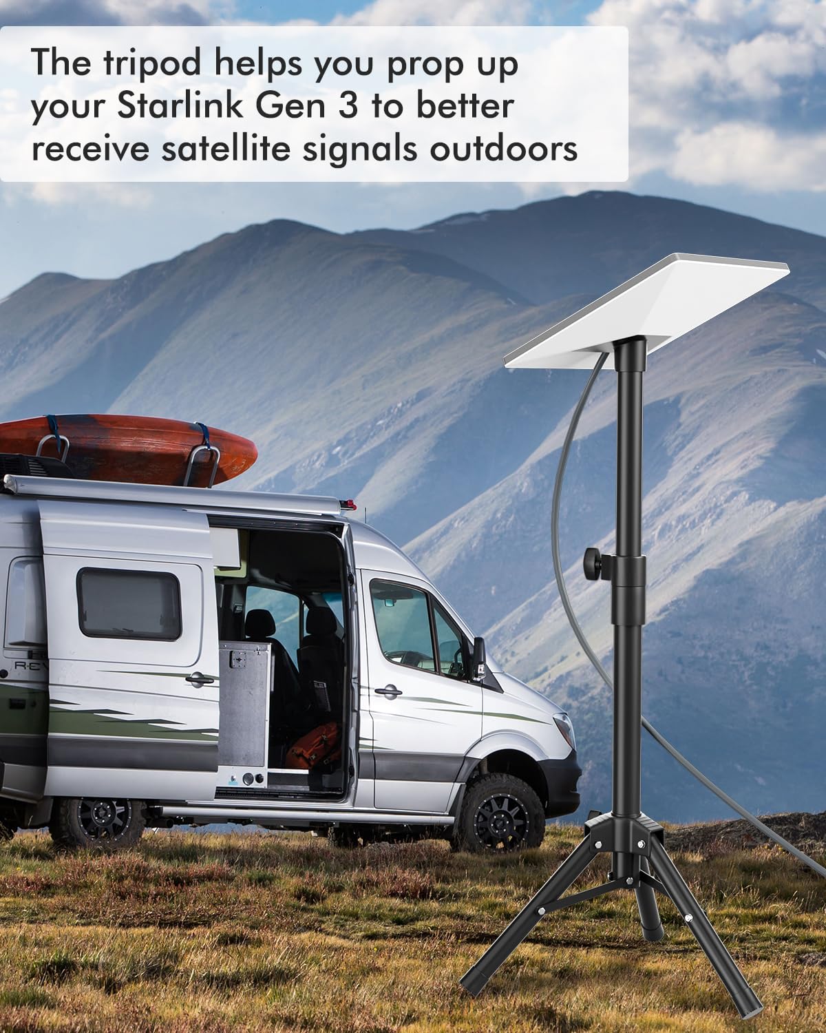 Forging Mount Starlink Gen 3 Tripod Mount Stand, Outdoor Portable Starlink Gen3 Mounting Kit For Camping Rv Travel, Adjustable Tripod With Pipe Adapter Easy Installation Of Starlink Internet Kit Satellite