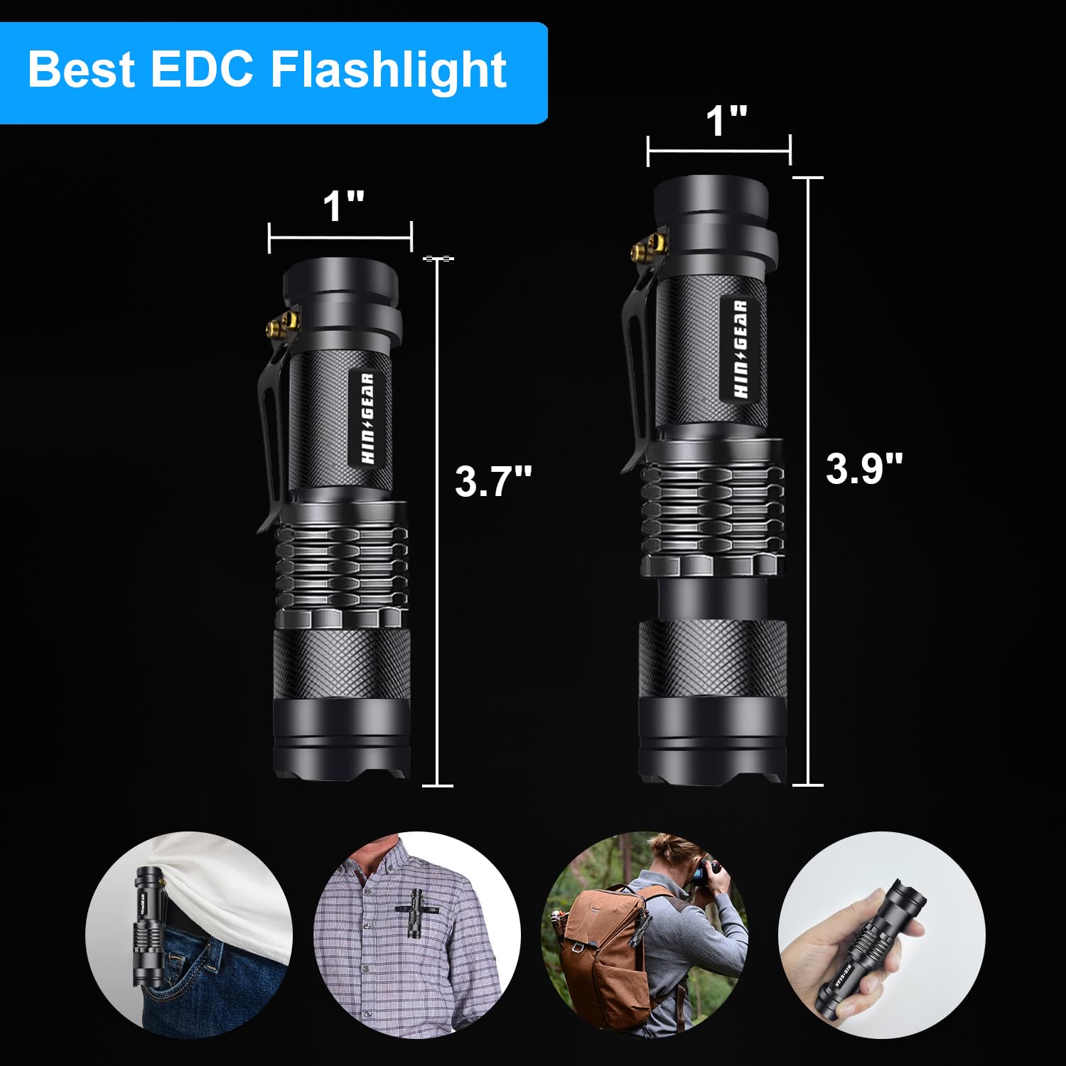Hinsgear 4 Pack Small Mini Flashlight Led Single Mode Light 1 Mode Flashlight Aluminum Zoomable Focus Water Resistant Handheld Flash Light For Camping, Outdoor, Home Use,