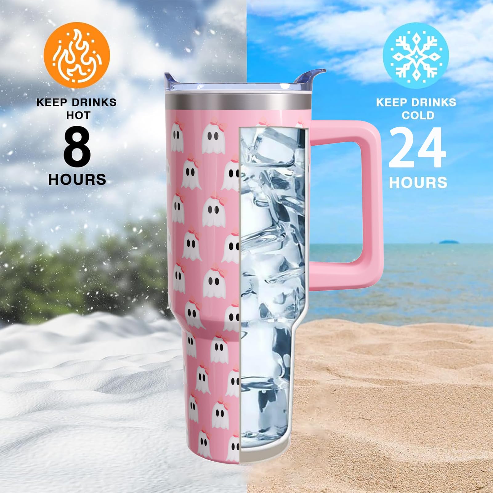 Ghost Halloween For Women Girls, Cute Spooky Stainless Steel Insulated Travel Coffee Cup
