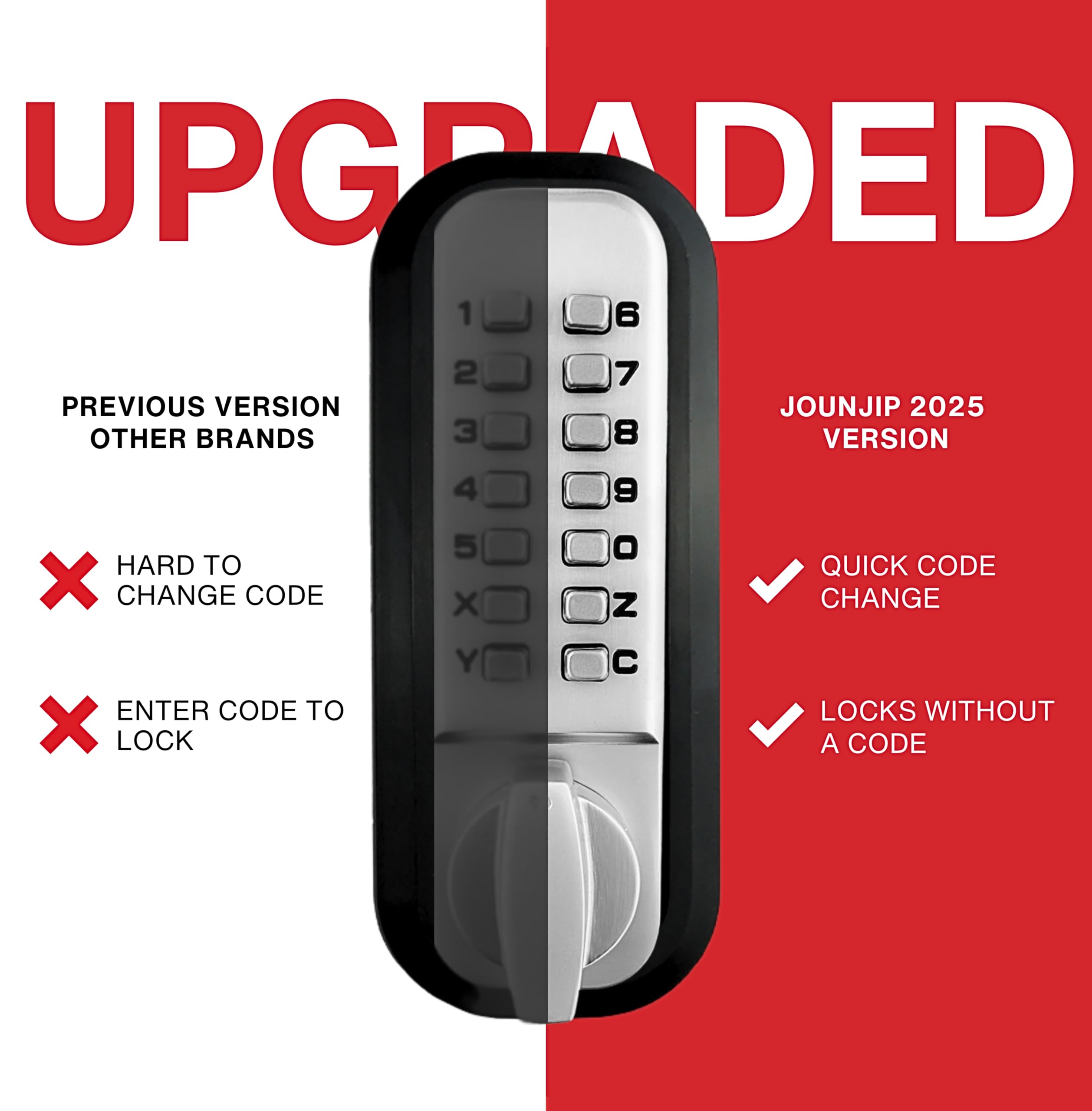 Jounjip Mechanical Deadbolt Lock - Keyless Entry Door Lock - Code Not Required When Locking – 100% Mechanical With Flat Spindle, Thumb Turn Door Knob - Oil-Rubbed Bronze [ ]