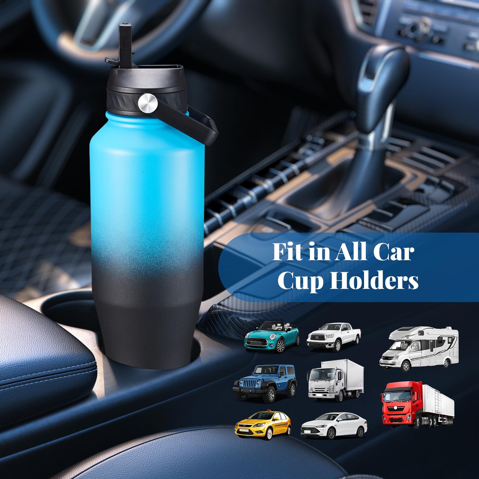 Water Bottle Insulated 40Oz Stainless Steel Tumbler With Straw/Spout Lids, Wide Mouth Double Wall