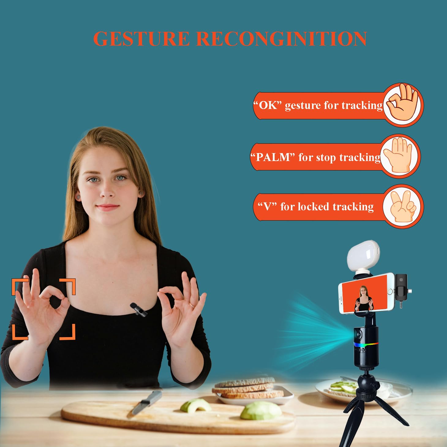 Litchitech Auto Face Tracking Tripod 360 Rotation With Stand, Vlogging Kit For Iphone Andriod Phone,Content Creator Essentials,Smart Follow Phone Holder,With Light/Remote/Wirlessmic