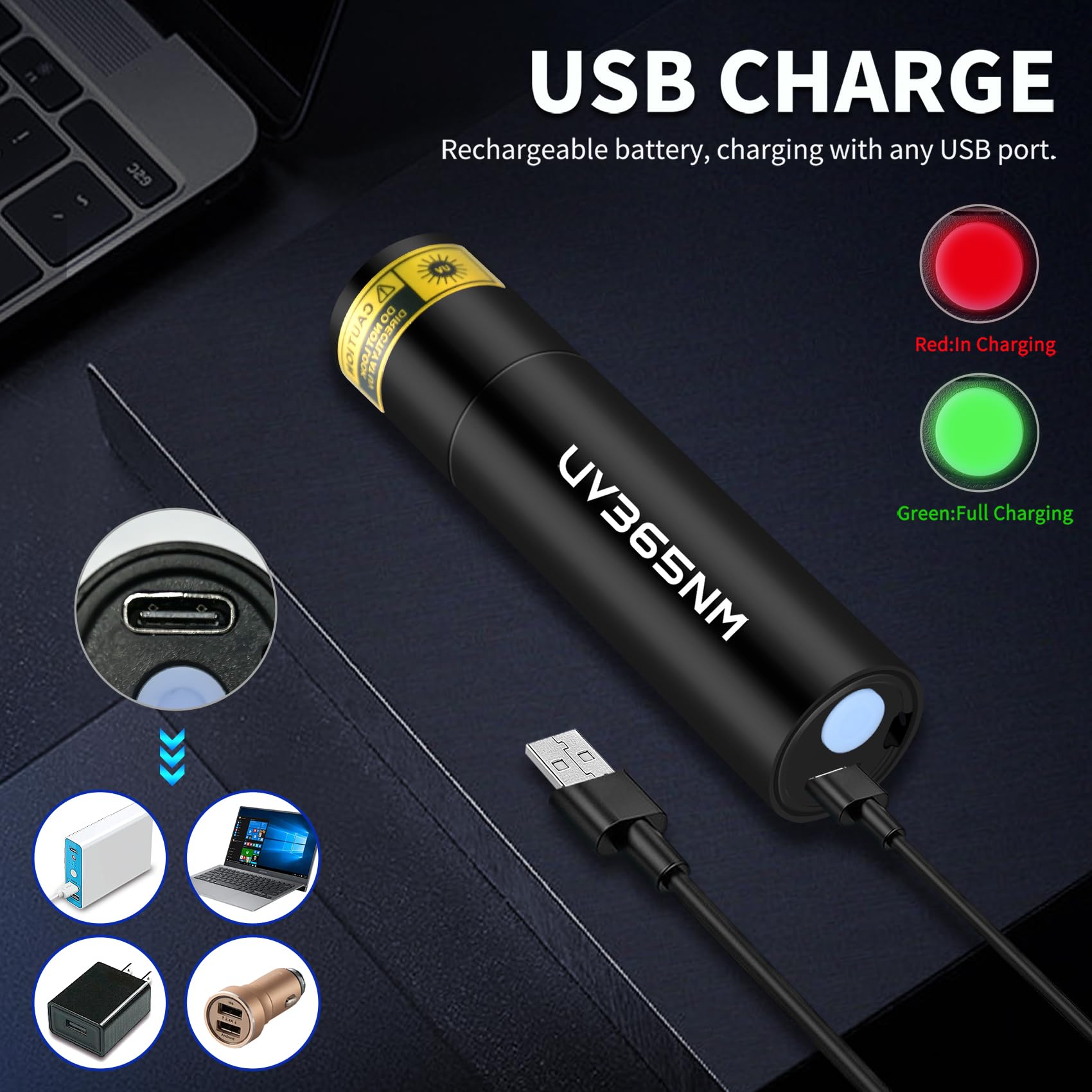 Wmcodmw Uv Flashlight Rechargeable 365Nm Black Light For Pet Urine Detection, Usb - C Portable Blacklight Mini Powerful Woods Lamp Led Ultra Violet Flashlights Uv For Resin Curing, Leak Detection, Travel