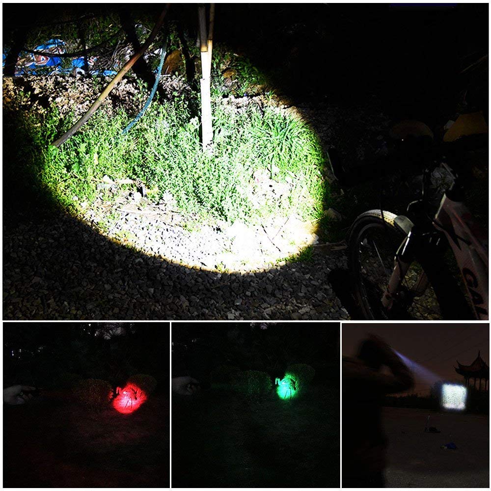 Lcyyo 4 In 1 Multicolor Flashlight, 300 Lumen Zoomable One Mode White Red Green Blue Light, Hunting Flashlight