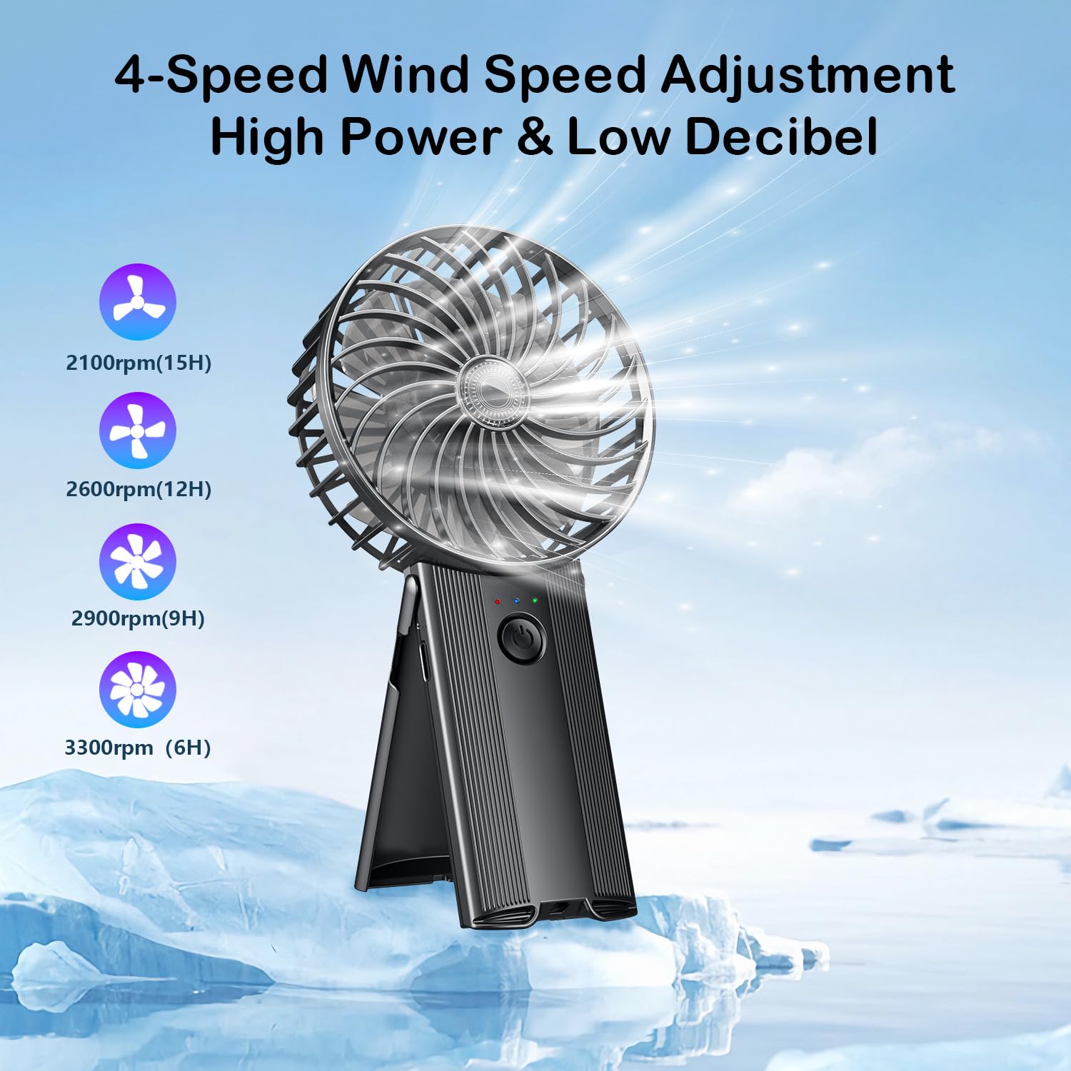 Portable Personal Handheld Rechargeable Fan: Mini Hand Held Fan 4 Speeds Cool Air Wind 6-15Hrs Work