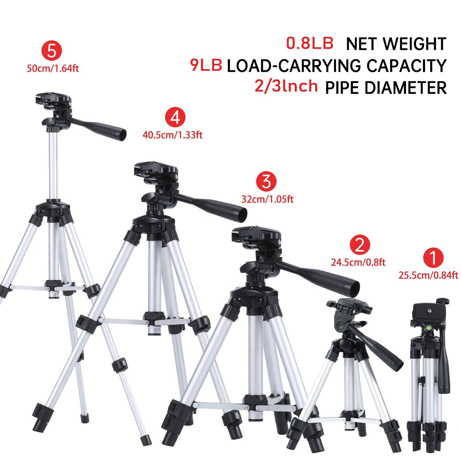 Dmiter 19.7" Mini Portable Adjustable Tripod, Lightweight Aluminum Tripod For Laser Level And Camera With 3-Way Flexible Pan Head, Bubble Level, Quick Release Plate With 1/4"-20 Screw Mount
