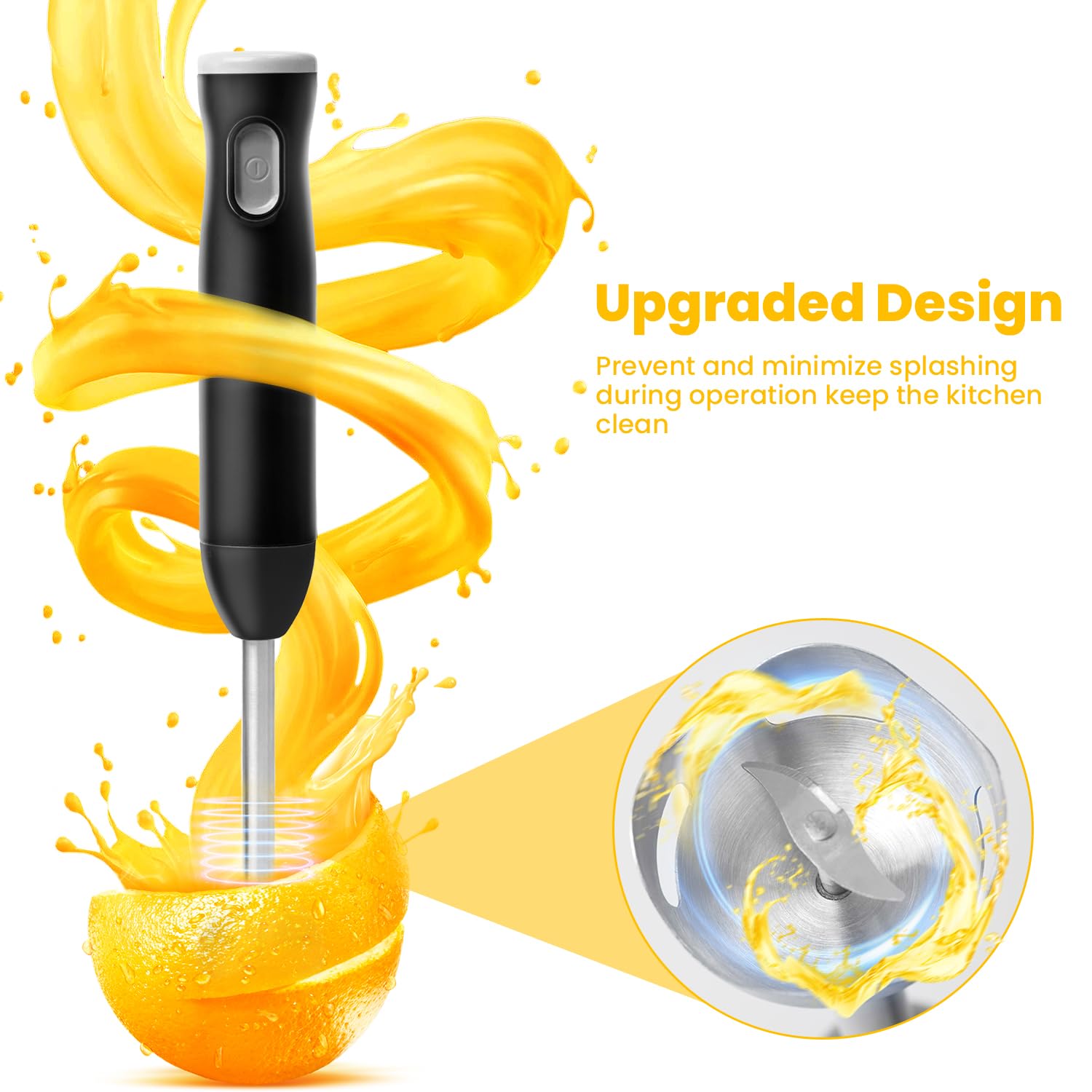 Tumidy Cordless Immersion Blender With Egg Whisk And Chopper, Rechargeable Turbo Mode Hand Mixer, 2-In-1 Heavy Duty Portable Handheld Blender