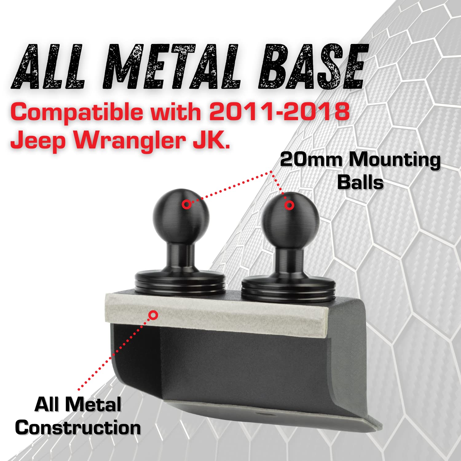 Bulletpoint Metal Dash Mount Cell Phone Holder & Action Camera Mount Compatible With 2011–2018 Jeep Wrangler Jk (Dual 20Mm Ball Base)