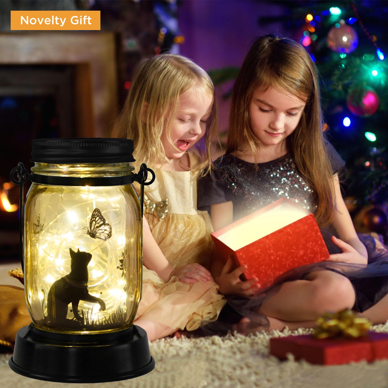 Jobosi 2Pcs Cat Jar Solar Light, Fairy Lantern Garden Lights, Jar Bottle Light, Solar Lanterns Outdoor Garden Decor, Mom Gift, Grandma Gift,  For Mother