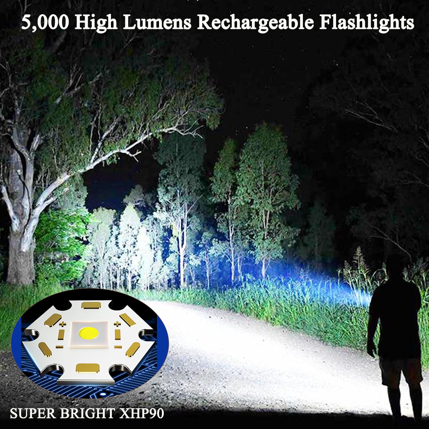 Kwznob Small Led Flashlights 5,000 High Lumens Rechargeable, Super Bright Flashlight With 3 Modes, Ipx6 Waterproof, Powerful Handheld Flash Light For Home Camping Emergency