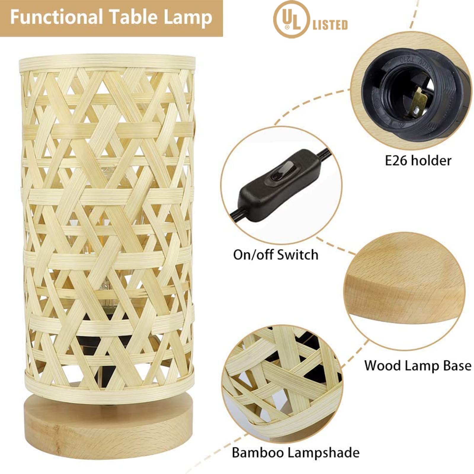 Dinglilighting Dllt Modern Table Lamp, Small Bedside Desk Lamp, Minimalist Night Stand Lamp With Rubber Wooden Base Bedside Lamps For Home Office, Living Room, Dining Room, Dresser (E26 Bulb Included)