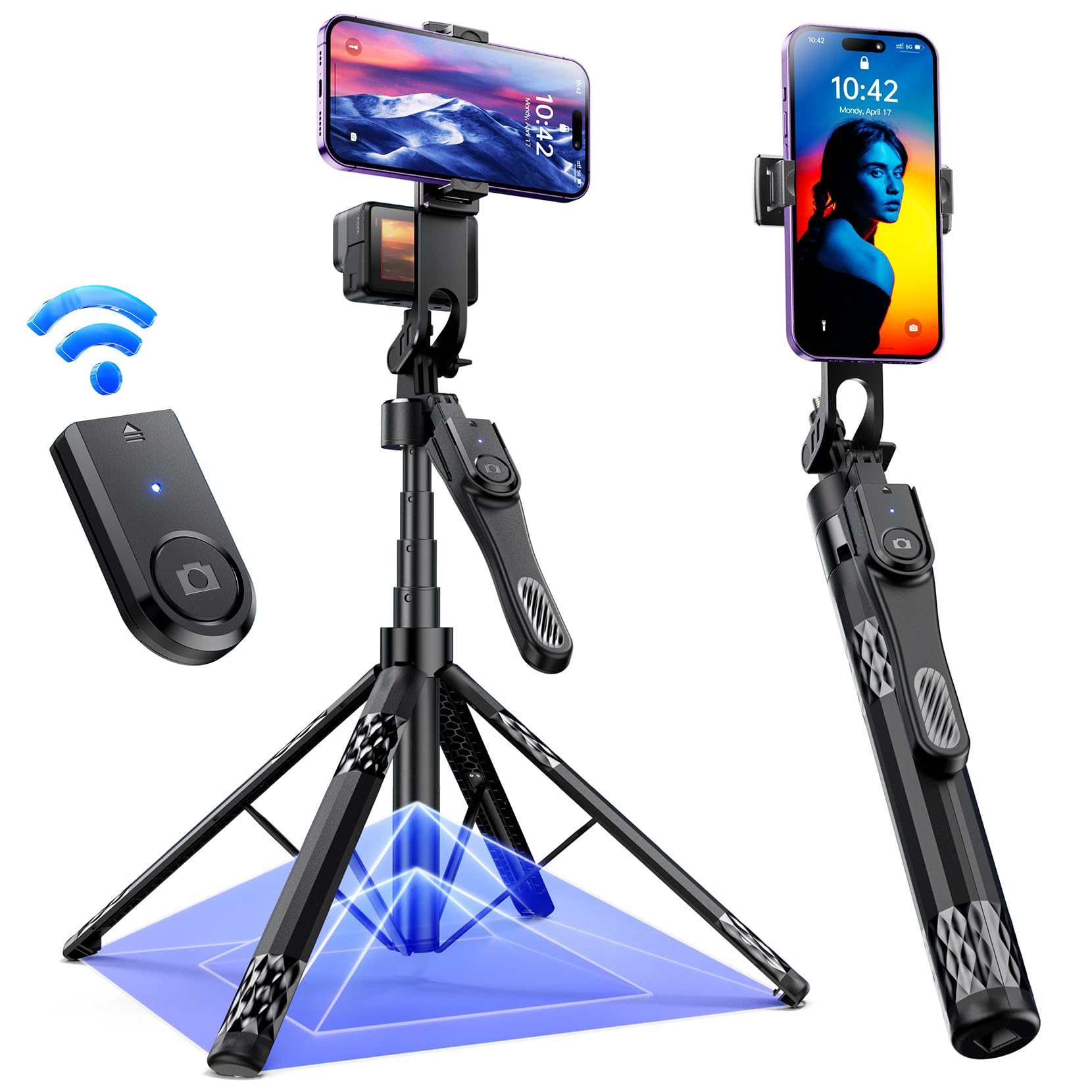 Dneximg Selfie Stick Phone Tripod - 72 Inch Tripod For Iphone With Wireless Remote, Strength Aluminum Alloy Phone Tripod Stand For Video Recording, Stable Iphone Tripod Compatible With Iphone/Android/Gopro