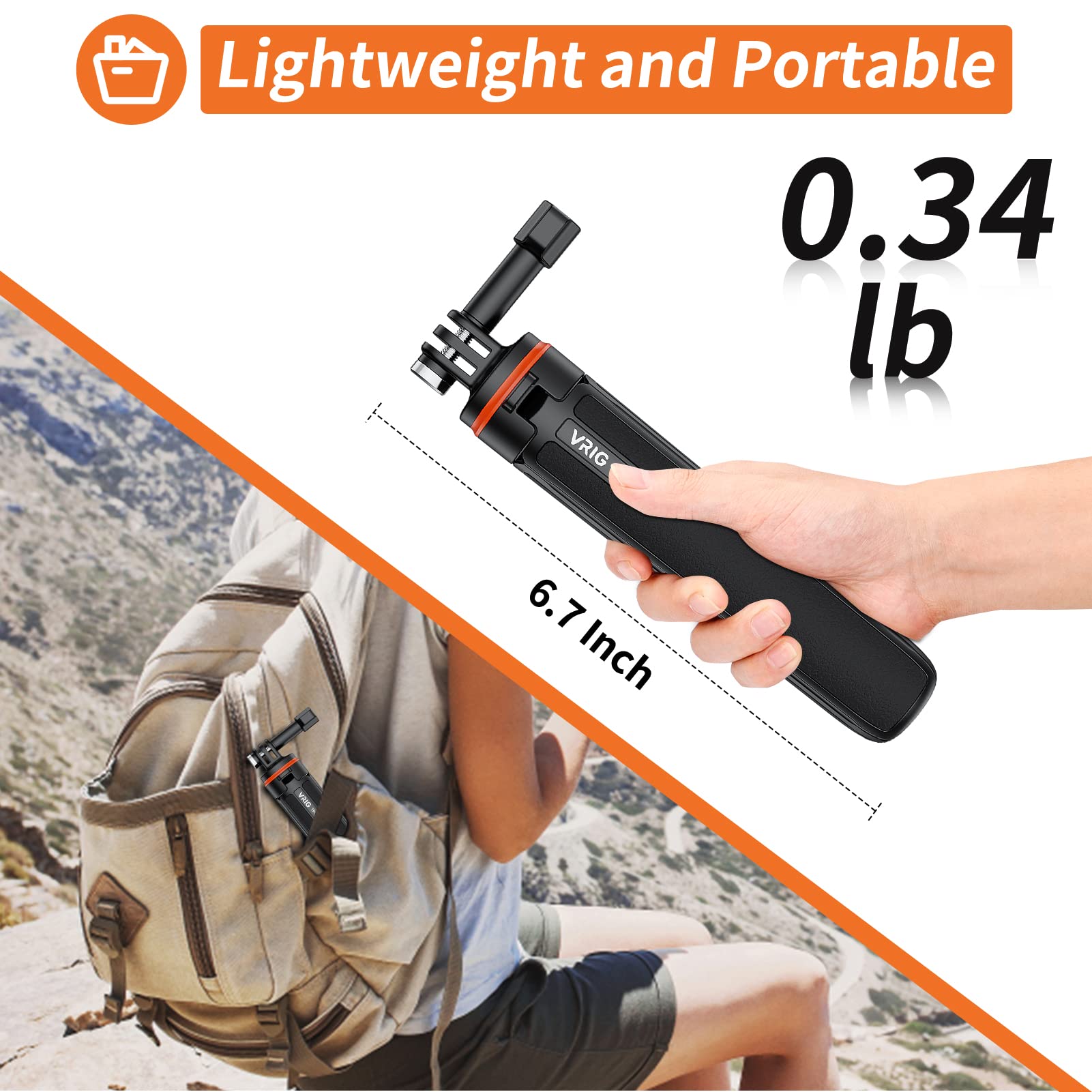 Vrig Direct Vrig 20.1” Mini Extendable Tripod For Action Camera,Portable Selfie Stick Tripod Camera Tripod For Gopro Hero 12 11 10 9/Dji Action 5 4 3/Insta360 Ace Pro