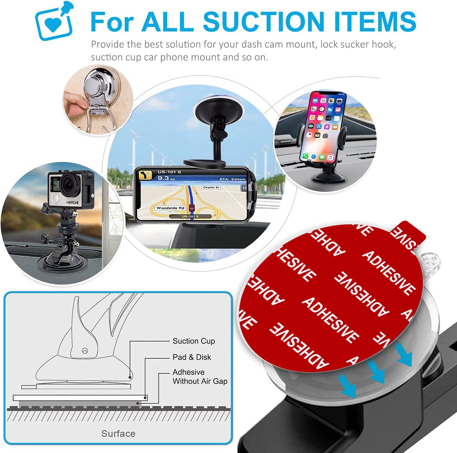Galundge 9 Pcs 80Mm(3.15 Inches) Adhesives Pads For Dashboard/Windshield Suction Cup Mount, Transparent Double-Sided Sticker Windshield Mount Adhesives For Dashboard Mounting Disk/Camera/Gps/Car Phone Mount