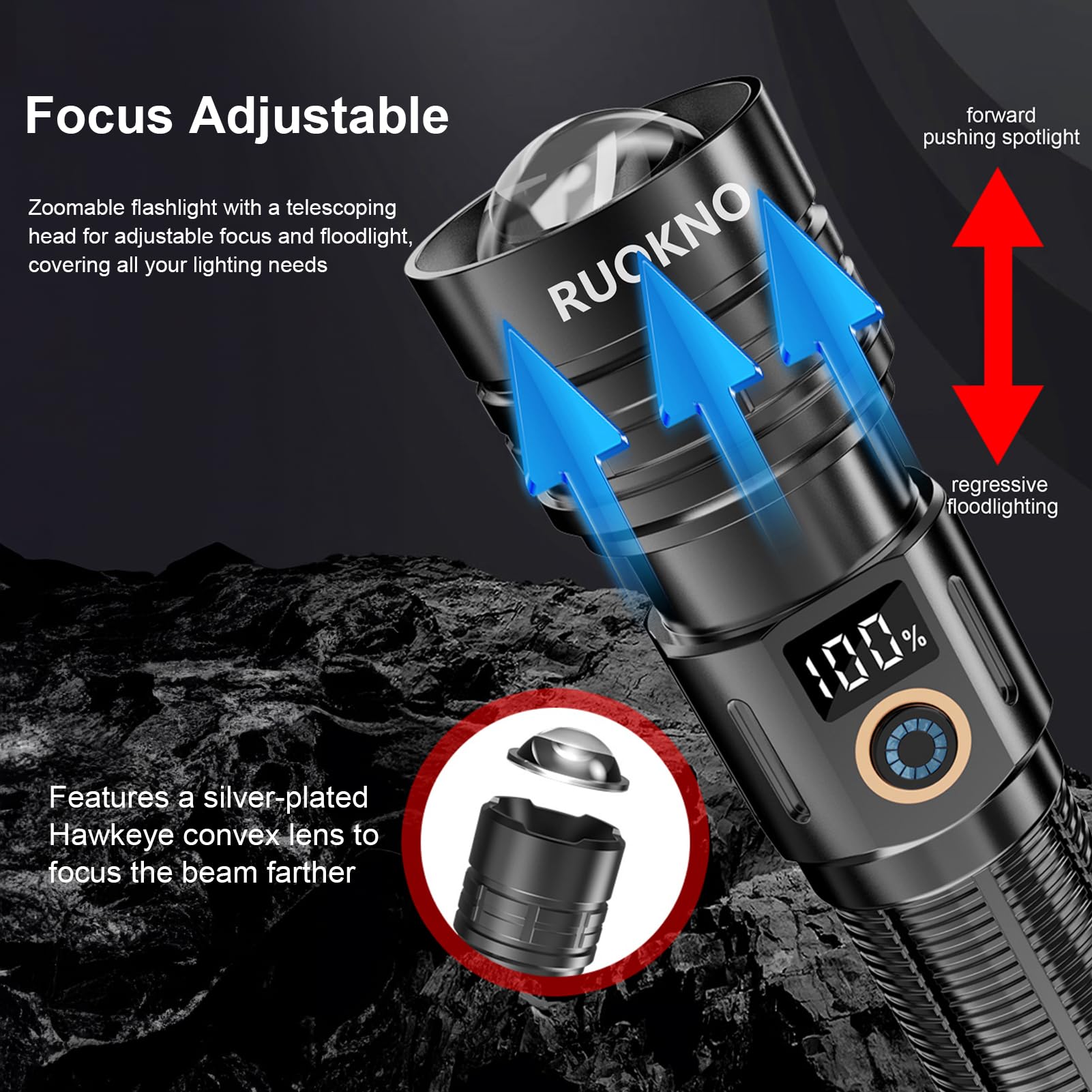 Ruqkno Rechargeable Flashlights High Lumens With Led Super Bright Waterproof Flashlight ，Utility Flashlight For Home Outdoor Camping Emergency