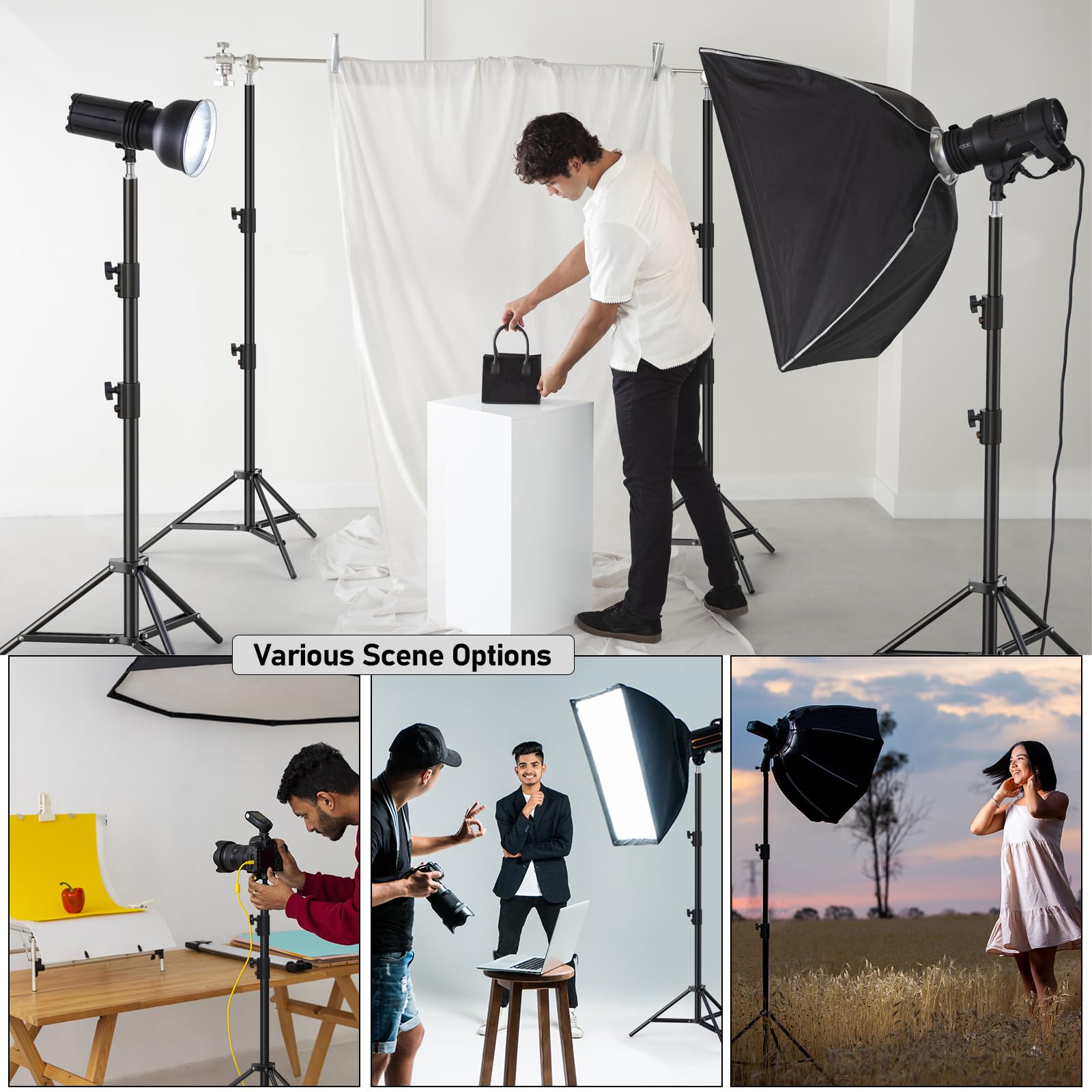 Yijyi Photography Light Stand, 110"/9.2Ft/280Cm Portable Reverse Folding Tripod With Travel Bag Aluminum Heavy Duty For Camera,Video,Softboxes,Umbrell,Wedding Outdoor Video Shooting