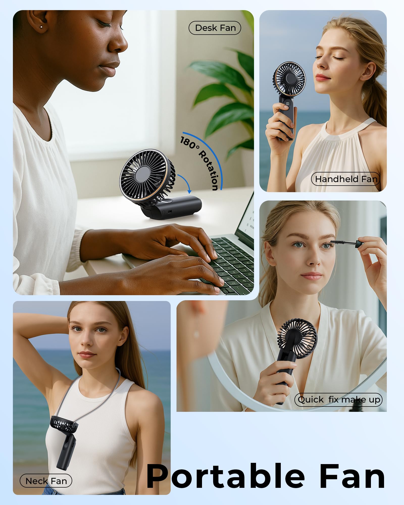 Portable Handheld Fan, 4000Mah, 180 Adjustable, 6 Speed Wind, Display Electricity In Real Time, Usb