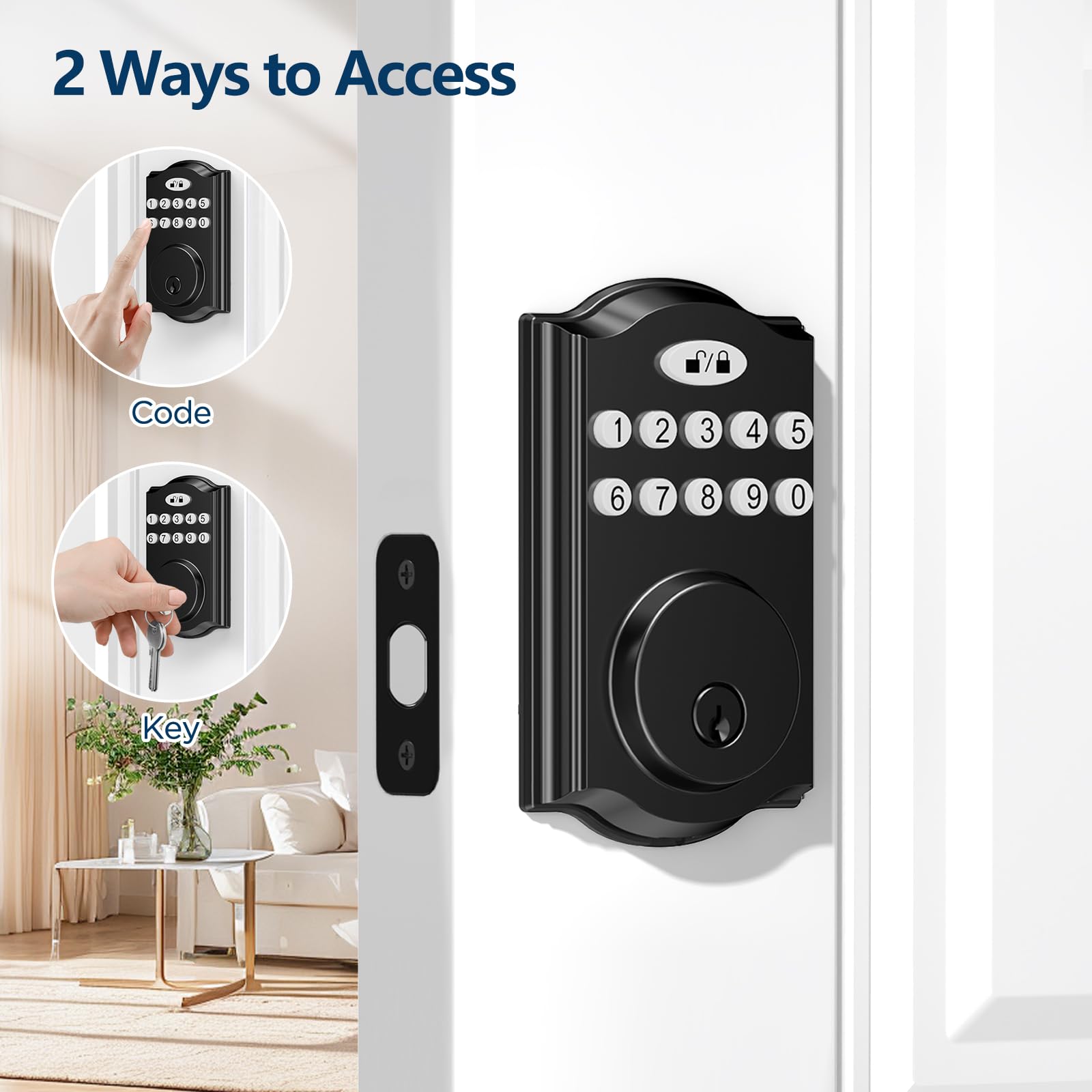 Weaboopre Keyless Entry Door Lock, Smart Locks For Front Door Electronic Keypad Deadbolt Custom User Codes Advanced Security & Easy Installation Aluminum Auto Lock