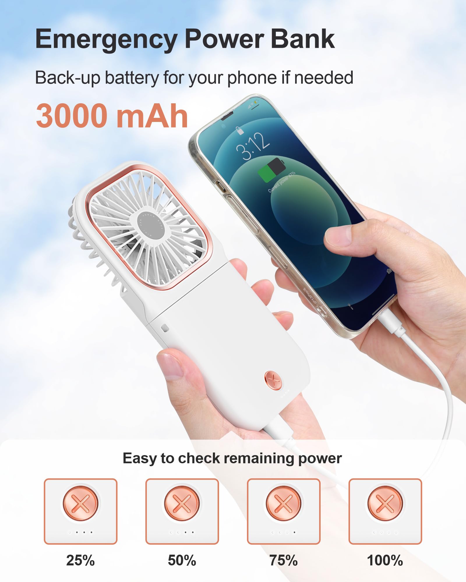F-Color Portable Mini Handheld Fan - Personal Fan With Phone Holder 3 Speed Adjustable Small Pocket