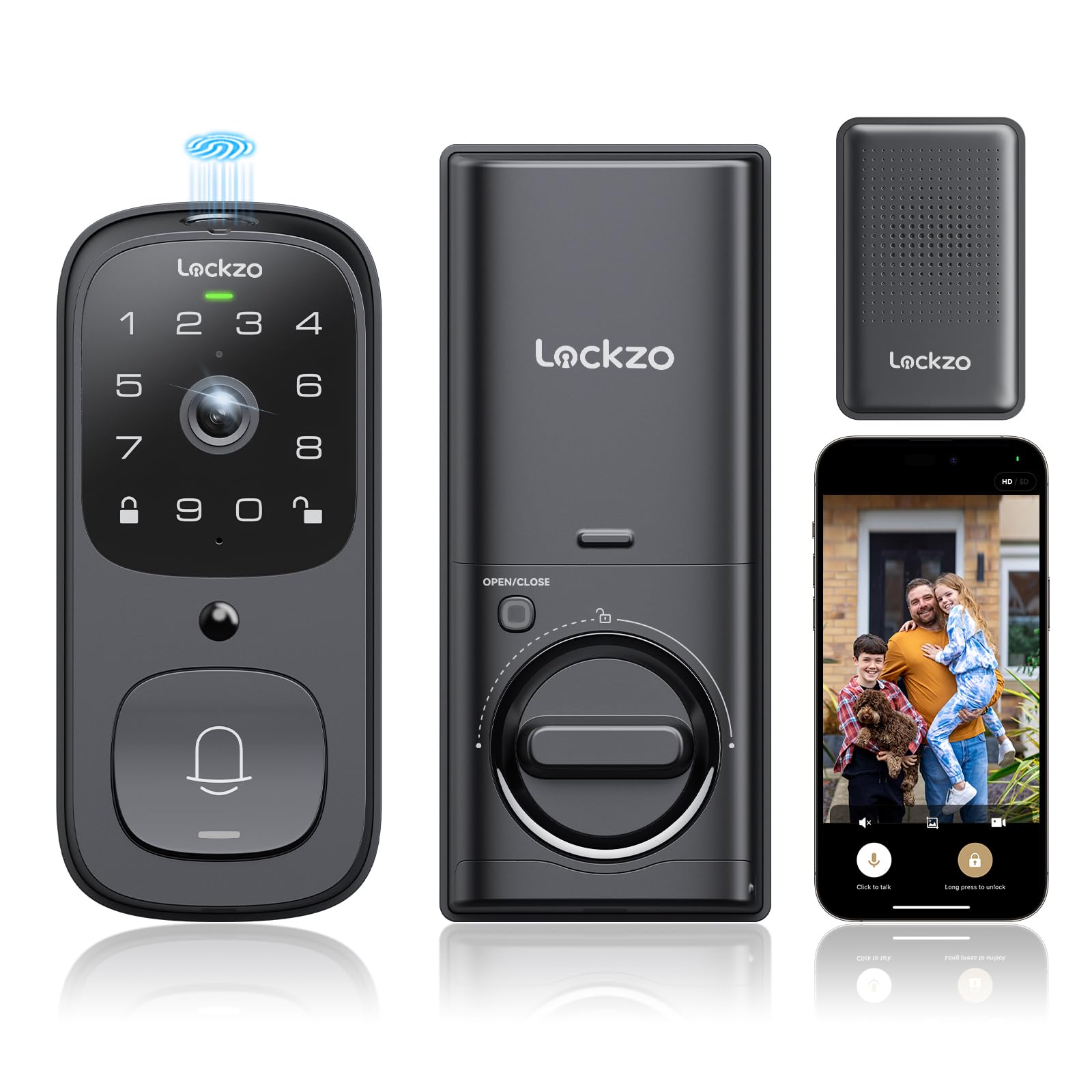 Lockzo Video Smart Lock With Doorbell, 6 In 1 Keyless Entry Door Lock, Built-In Wifi Camera Deadbolt Lock For Front Door, Fingerprint, Keypad Code, App Control, Voice Control, Auto Lock, Ip65, Video Calling