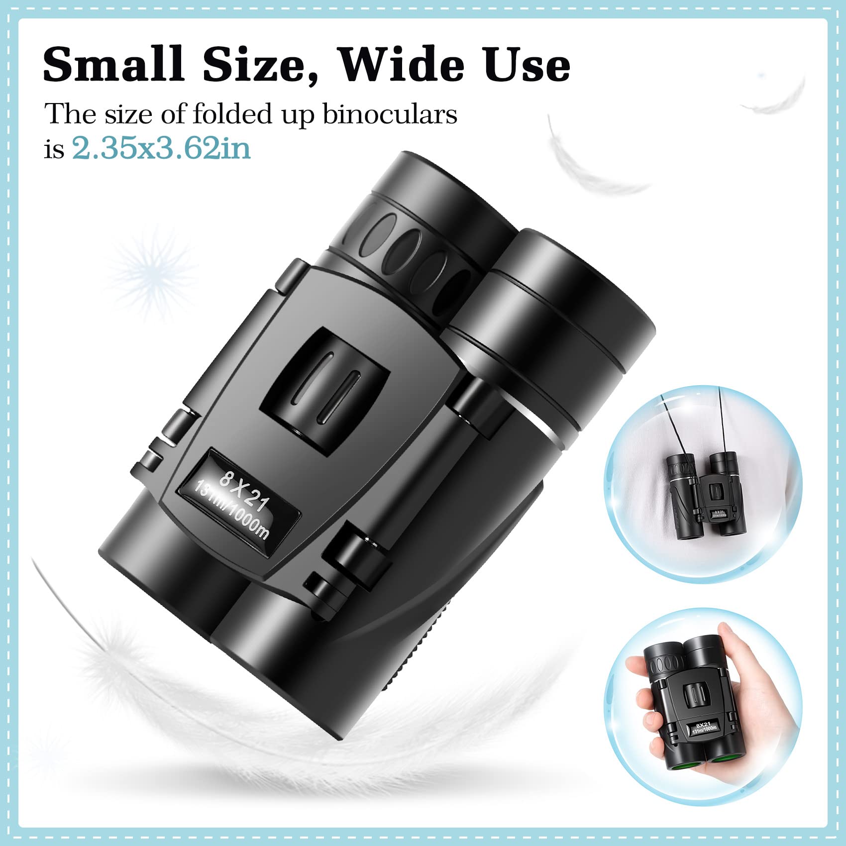 Wrnrn 8X21 Mini Lightweight Binoculars, Compact Pocket Binocularsfor Adults Kids, Small Protable Binoculars For Bird Watching Travel Opera Theater Sports Scenery
