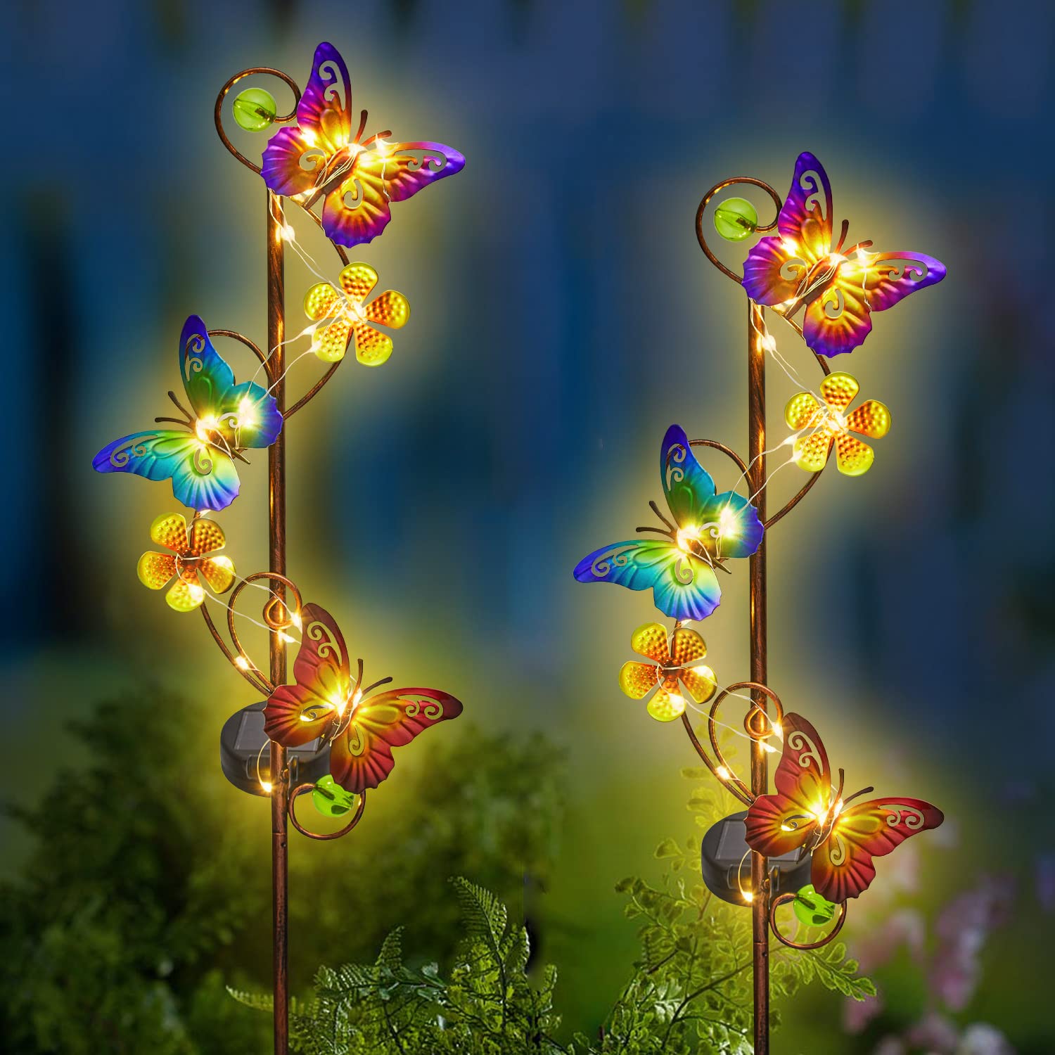 inhome Solar Garden Lights Butterfly Garden Decor Outdoor Waterproof Metal Butterfly Decorative Solar Stake Lights For Yard,Lawn,Patio,Walkway,2 Pack Butterfly  For For Women Mom Grandma Gardening