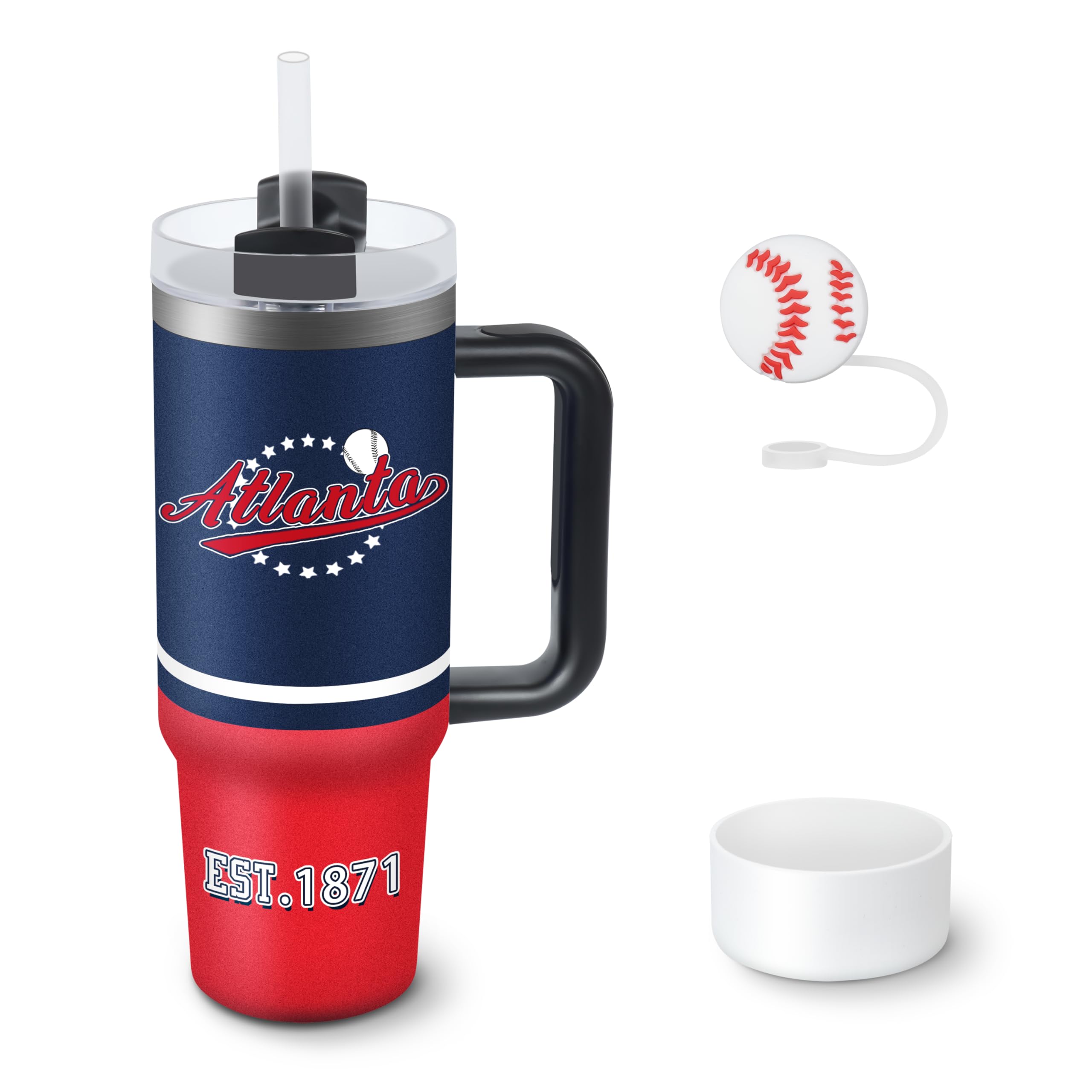 Tumbler 30Oz Straight Skinny Car Cups With Insulated Cup Sleeve Portable Handle, Sports Travel