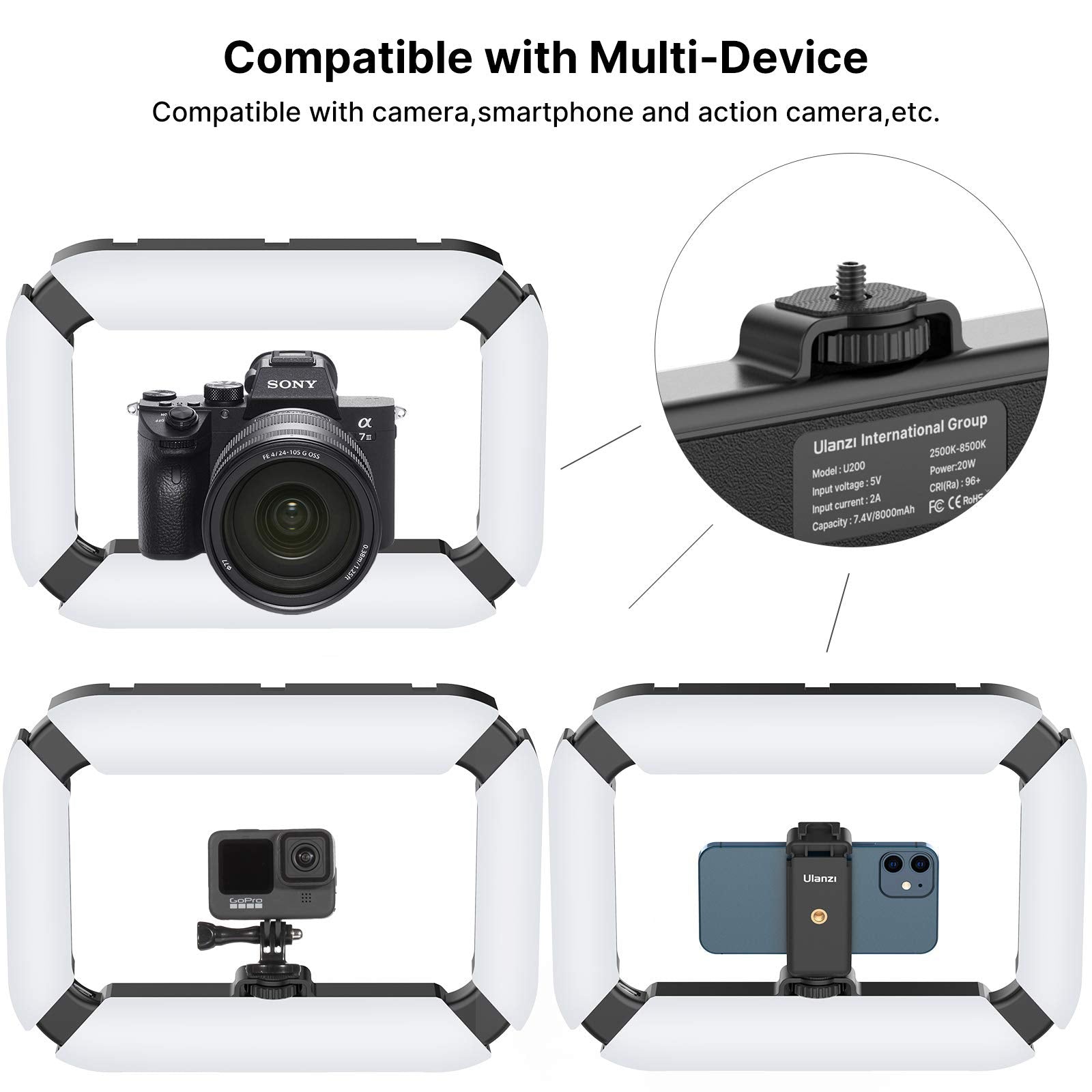 Ulanzi Smartphone Video Rig With Light, Cell Phone Handheld Stabilizer With Ring Light 8500K Selfie Light For Filmaking Live Steam Tiktok Youtube Video Recording, With 8000Mah Build-In Battery