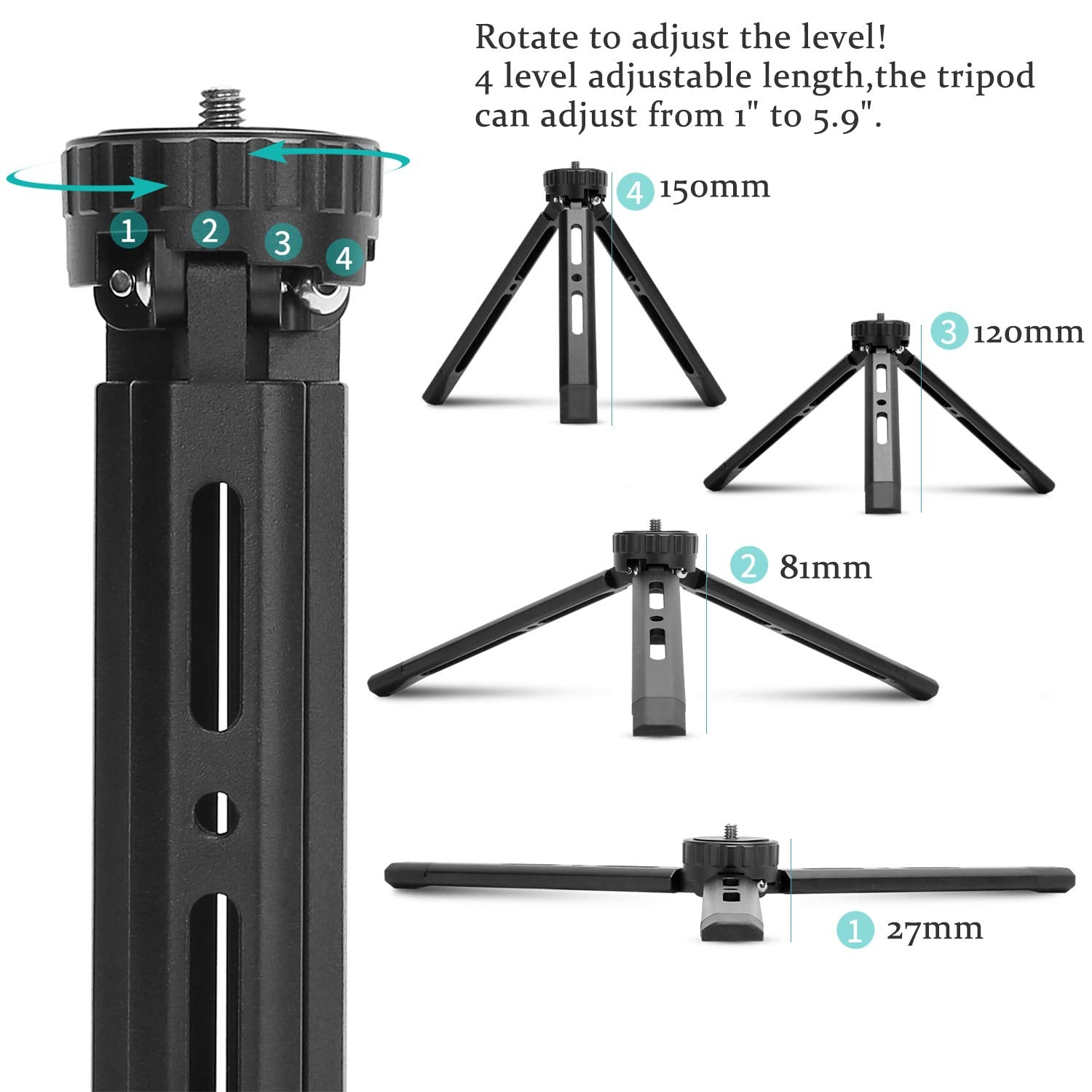 Eaxanpic Aluminum Mini Tripod,Desktop Tabletop Stand Tripod For Zhiyun Smooth Q/4, Crane Plus/2, Osmo Mobile, Ronin-S, Vimble 2,Gimbal Handle Grip Stabilizer