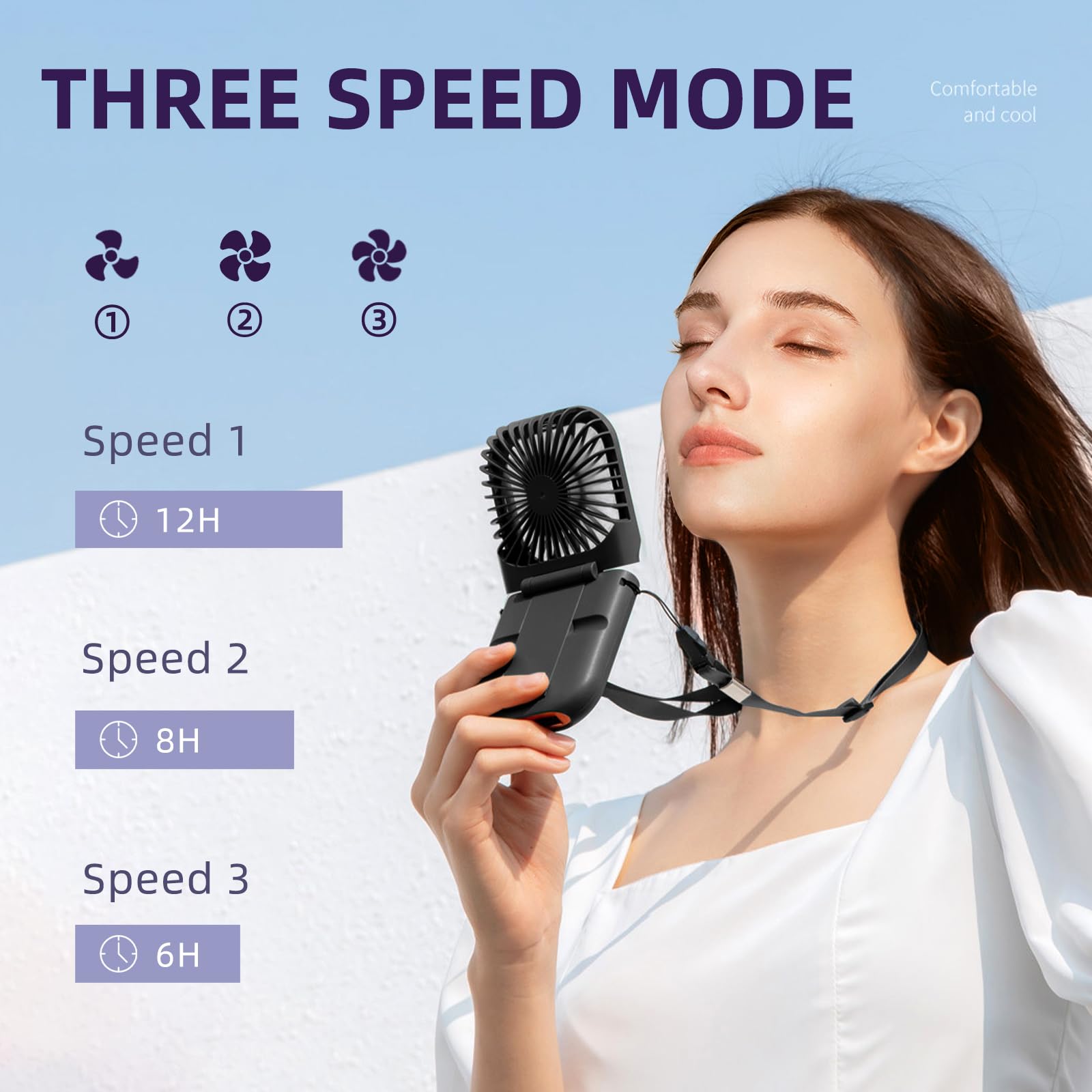 Fadachy Portable Fan,Mini Handheld Fan,Rechargeable Personal Fan,3000Mah 3 Speeds Battery Operated
