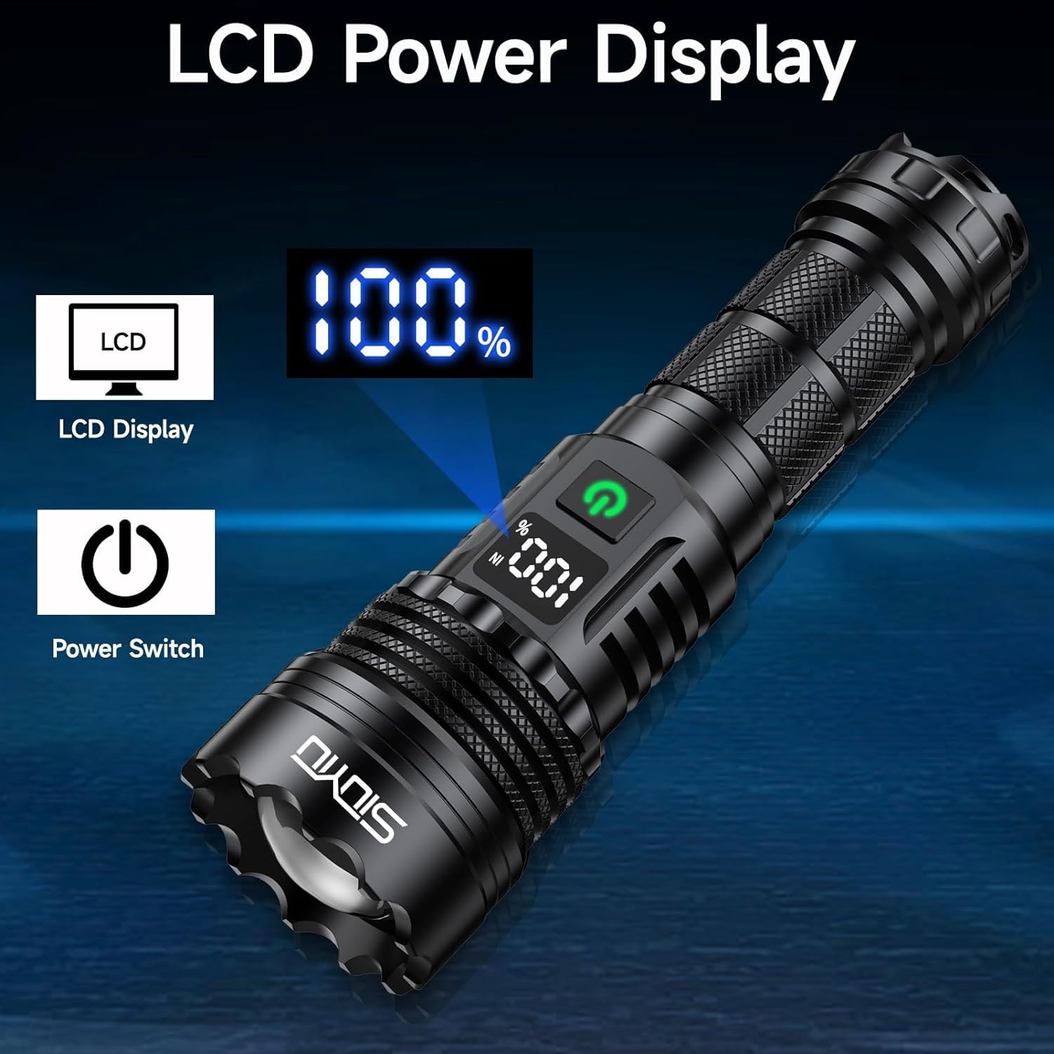 Siuyiu Flashlights High Lumens, Tactical Flashlight 20,0000 Lumens Super Bright, Usb-C Rechargeable With Battery Display, 5 Modes & Adjustable Focus, Camping Emergency Light For Outdoor Home Security