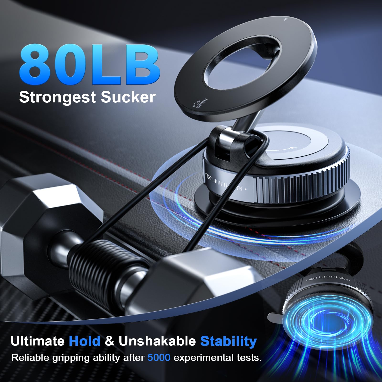 Cloudvalley Magnetic Car Phone Mount, [Compatible With Magsafe] 360° Adjustable Foldable Holder For Dashboard, 80Lbs Suction & 2800Gf Magnet, Car Accessories For Iphone 16 Pro Max 15 14, Black
