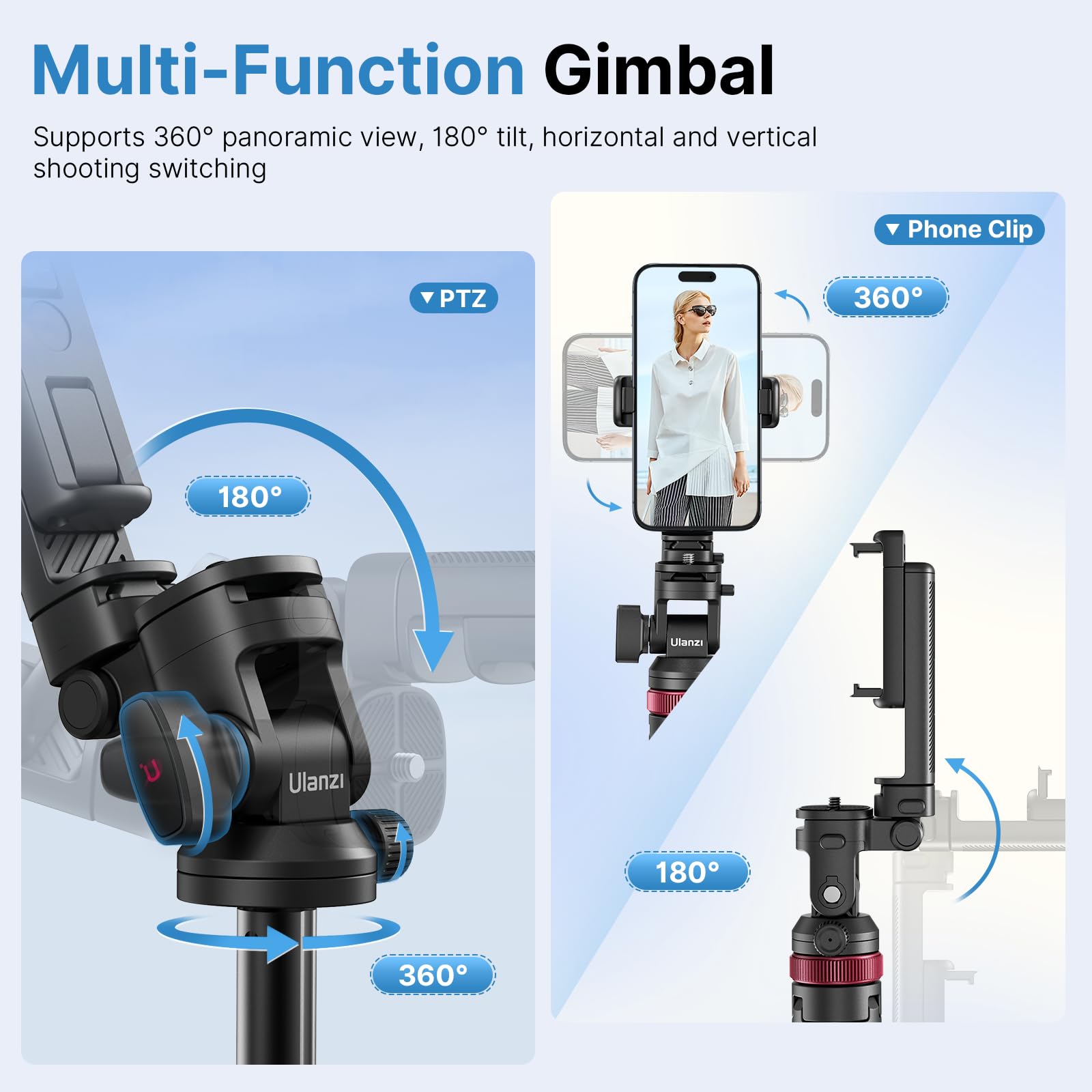 Ulanzi Mt-78 Extendable Selfie Stick Tripod, 72.83" With 2-In-1 Phone Clip, 360 Ball Head, Cold Shoe For Iphone, Sony, Canon